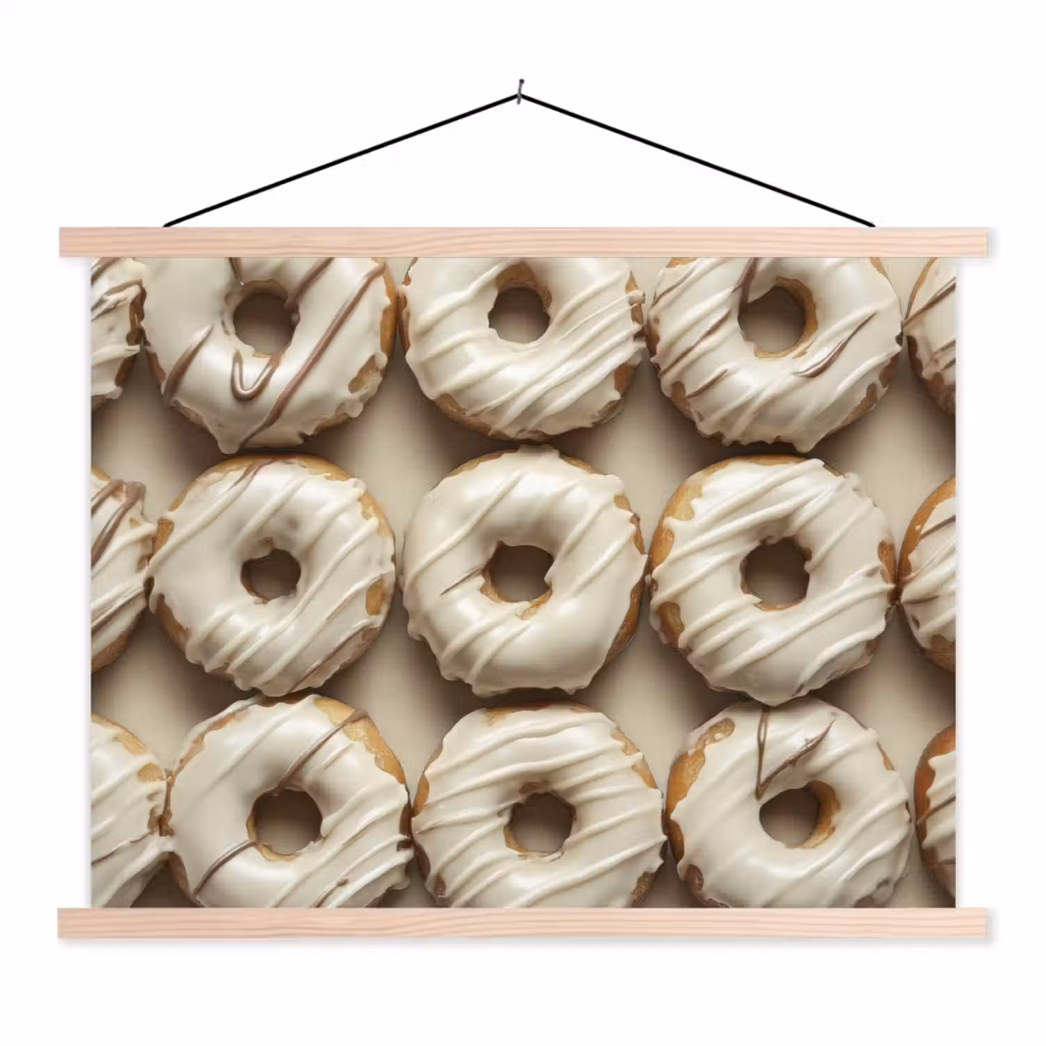 Donuts - Chocolade - Wit - Beige textielposter latten blank klein -3d