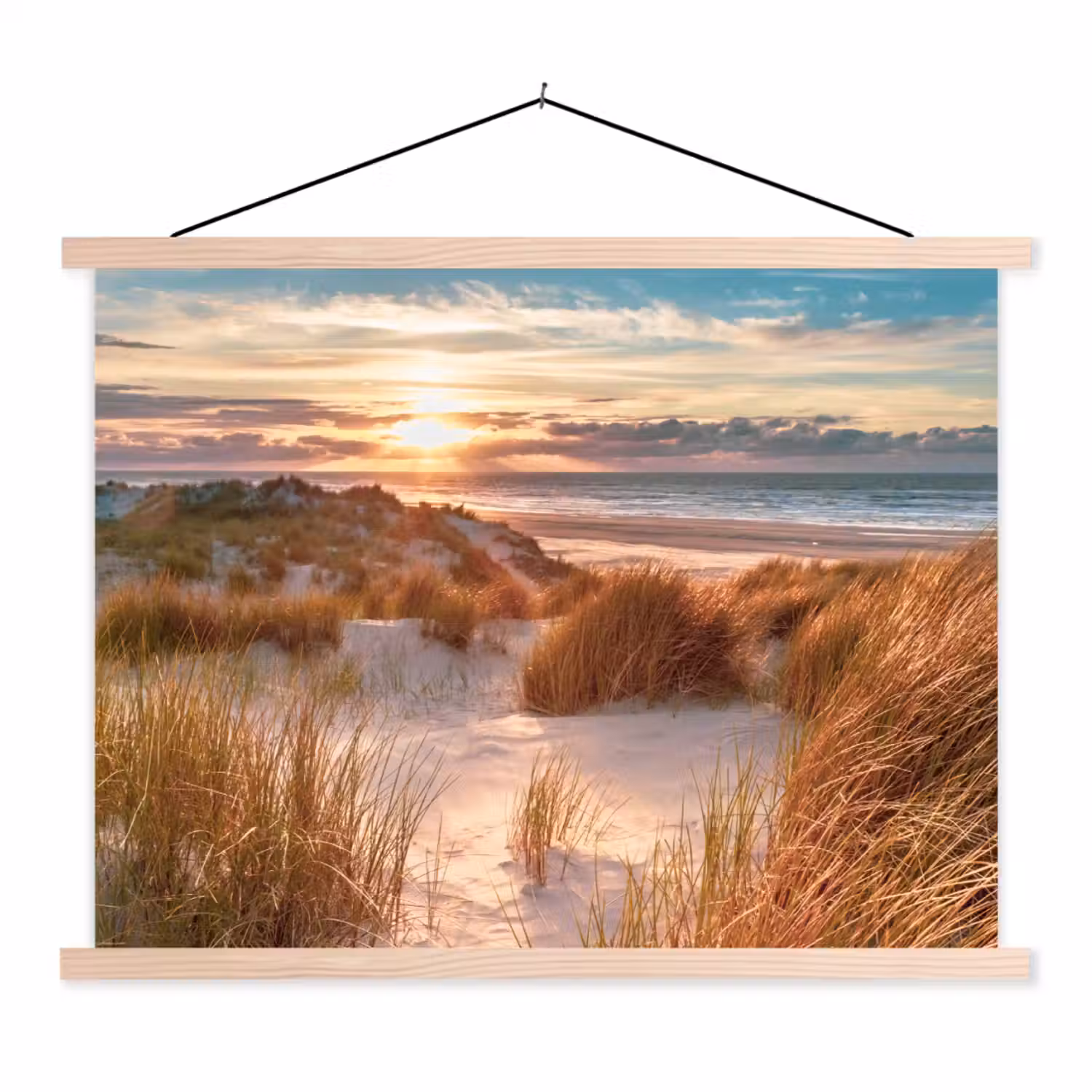 Duin - Planten - Zonsondergang - Strand - Zee textielposter latten blank klein -3d