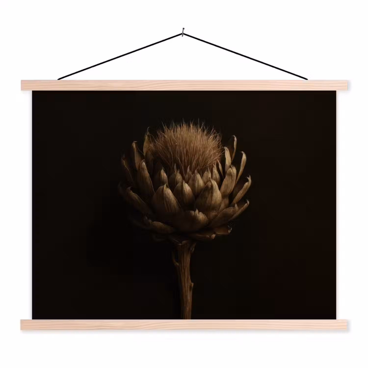 Donkerbruin - Bloem - Textuur - Artisjok textielposter latten blank klein -3d