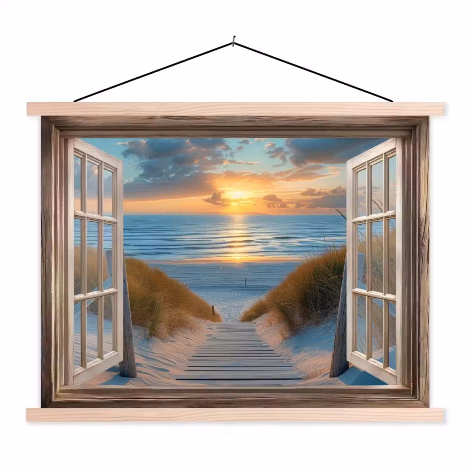 Doorkijk - Strand - Pad - Zonsondergang textielposter latten blank klein -3d