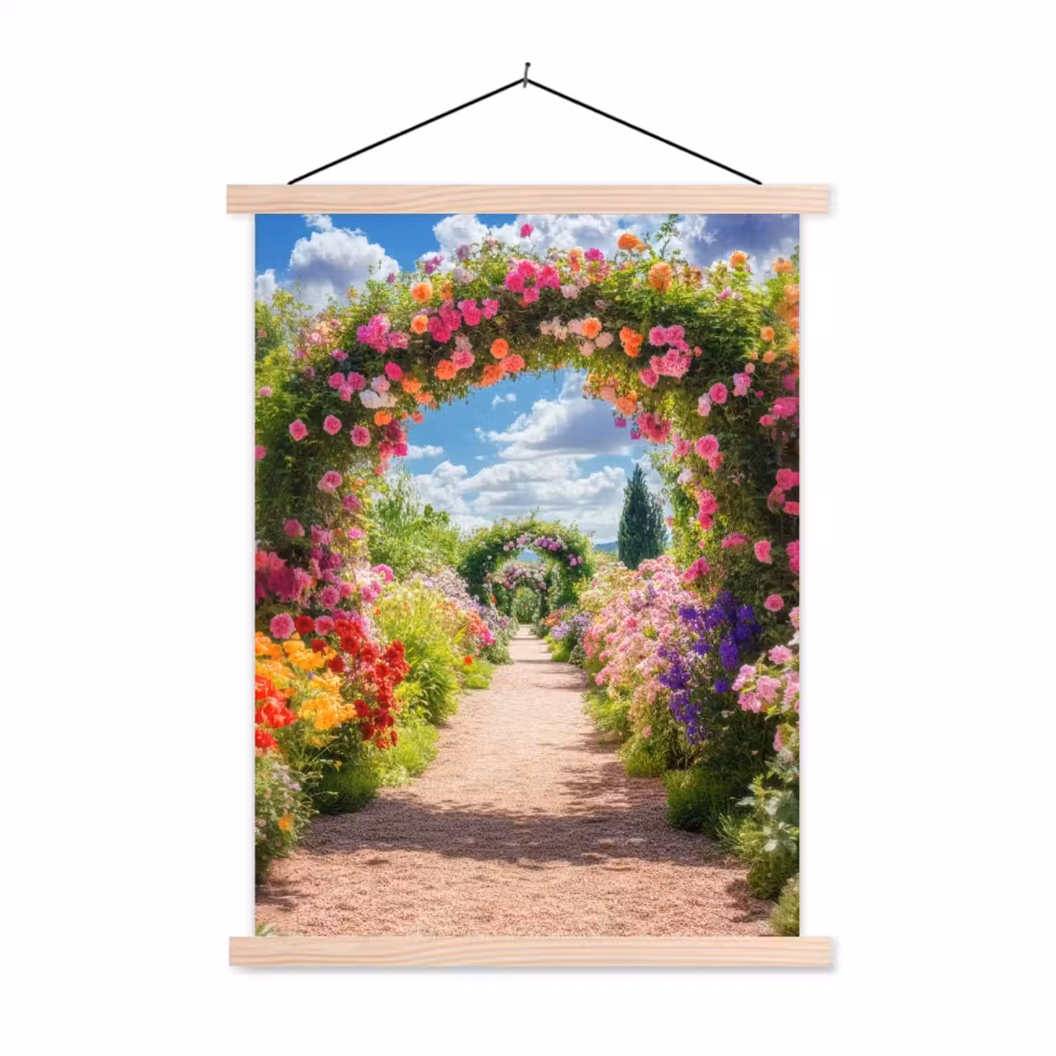 Doorkijk - Bloemen - Kleurrijk - Natuur textielposter latten blank klein -3d