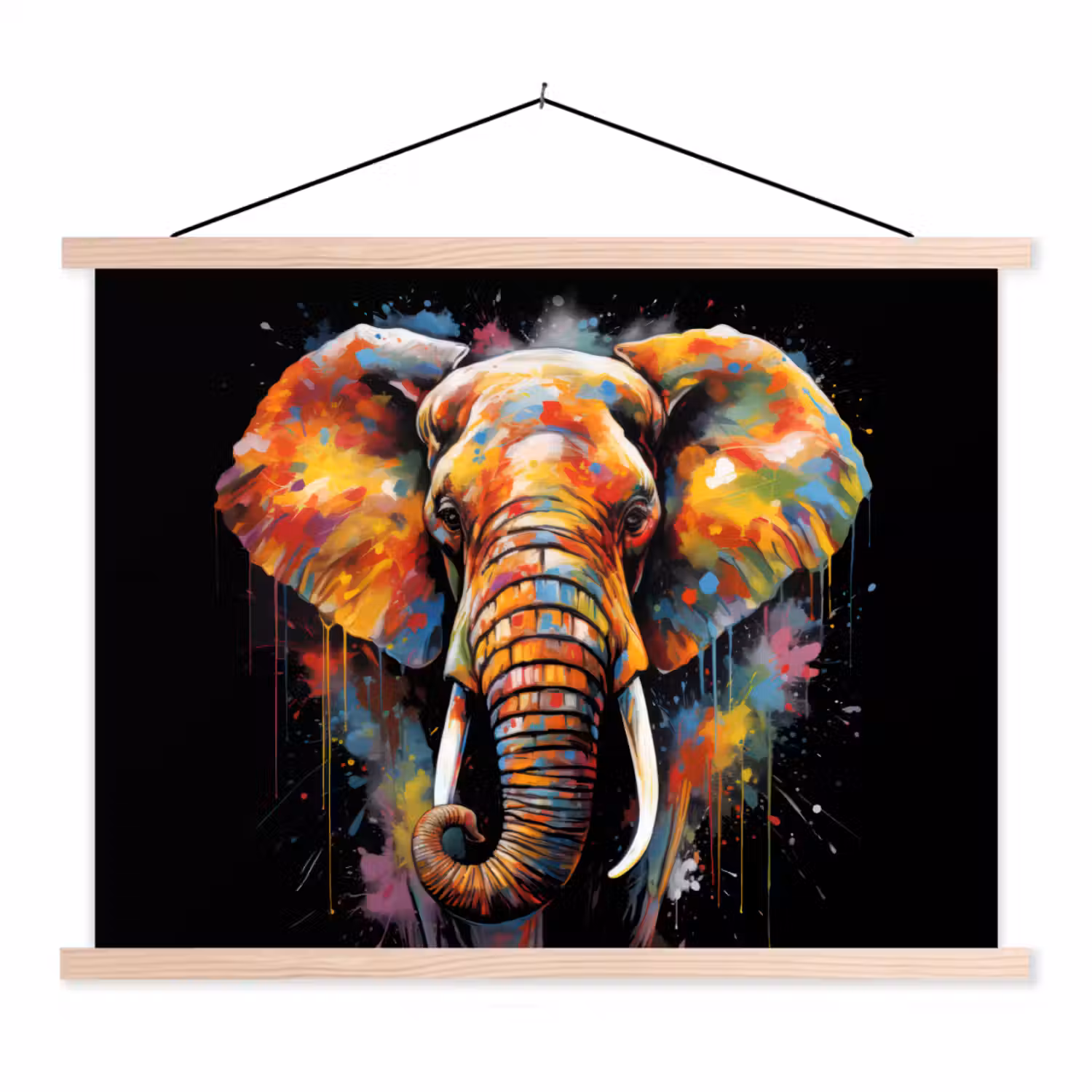 Olifant - Graffiti - Zwart - Dieren - Kleuren textielposter latten blank klein -3d