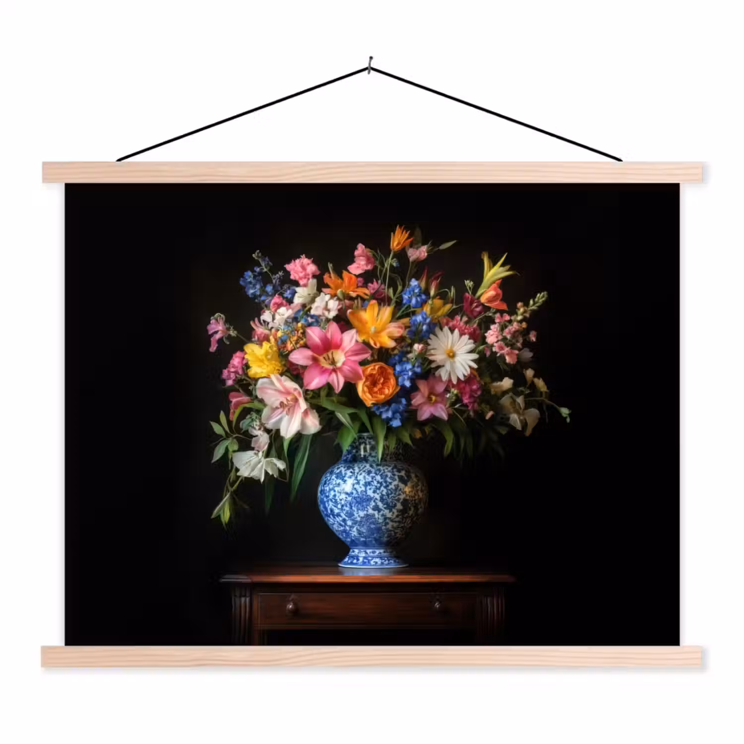 Kleur - Vaas - Bloemen - Boeket textielposter latten blank klein -3d