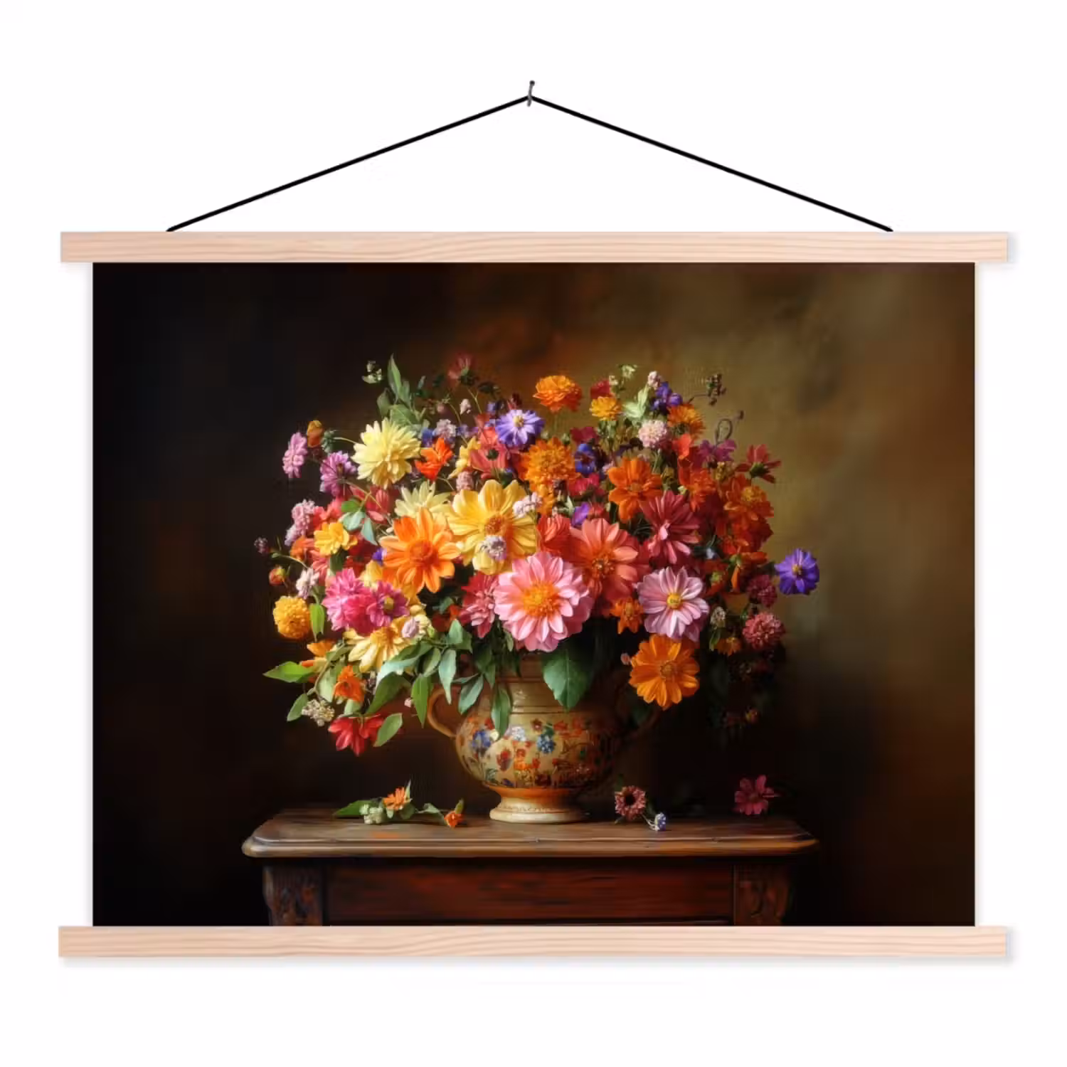 Kleuren - Boeket - Vaas - Hout textielposter latten blank klein -3d