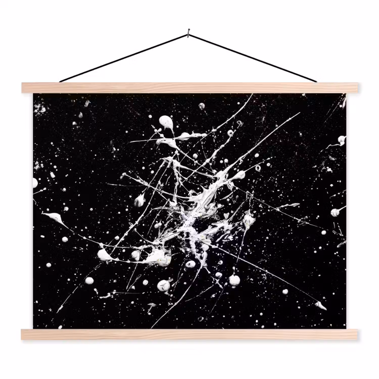 Verfspatten - Wit - Abstract - Explosie textielposter latten blank klein -3d