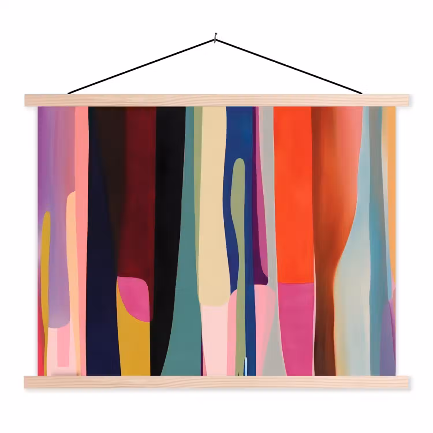 Kleurbanen - Verticaal - Kleurrijk textielposter latten blank klein -3d