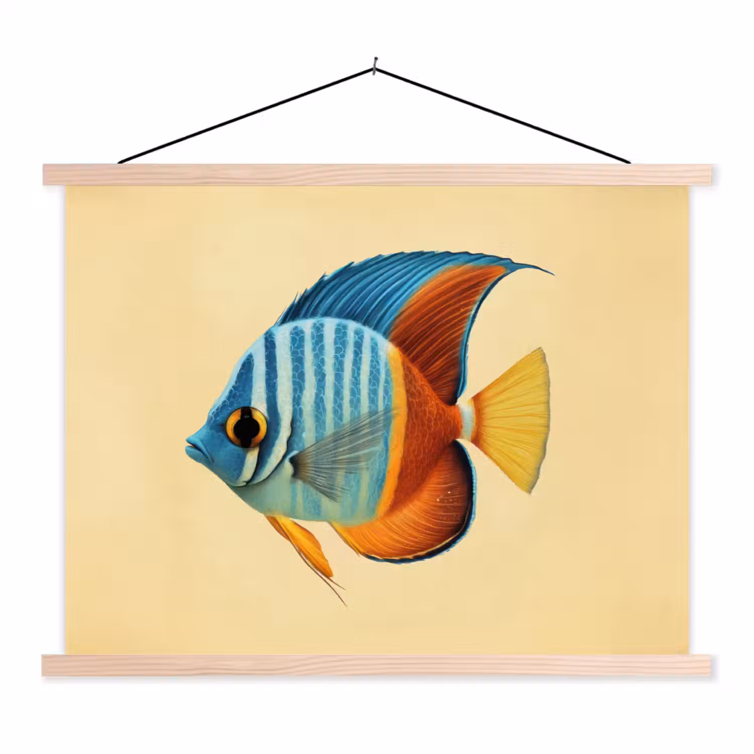Vis - Vinnen - Blauw - Ogen textielposter latten blank klein -3d