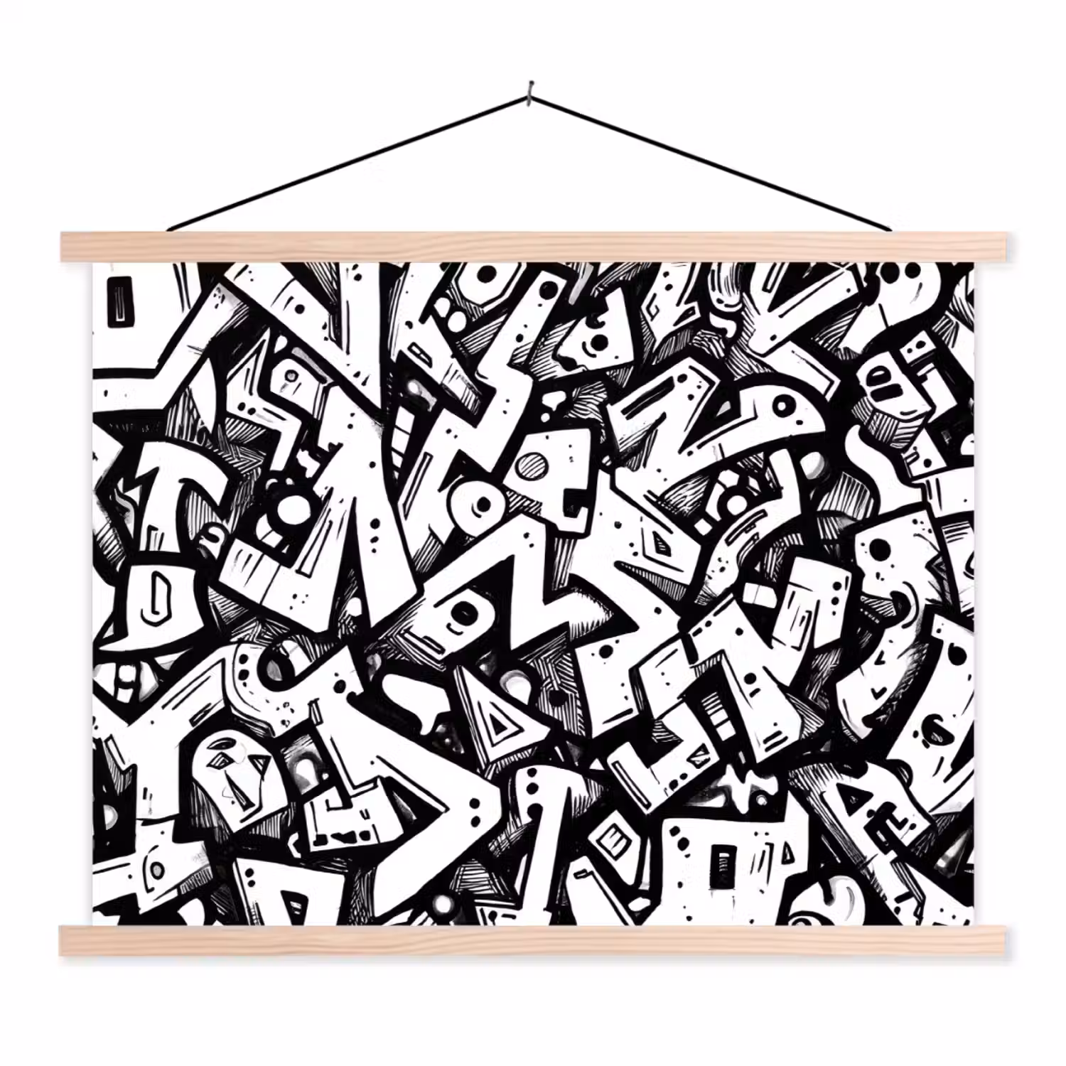 Vormen - Letters - Graffiti - Zwart textielposter latten blank klein -3d