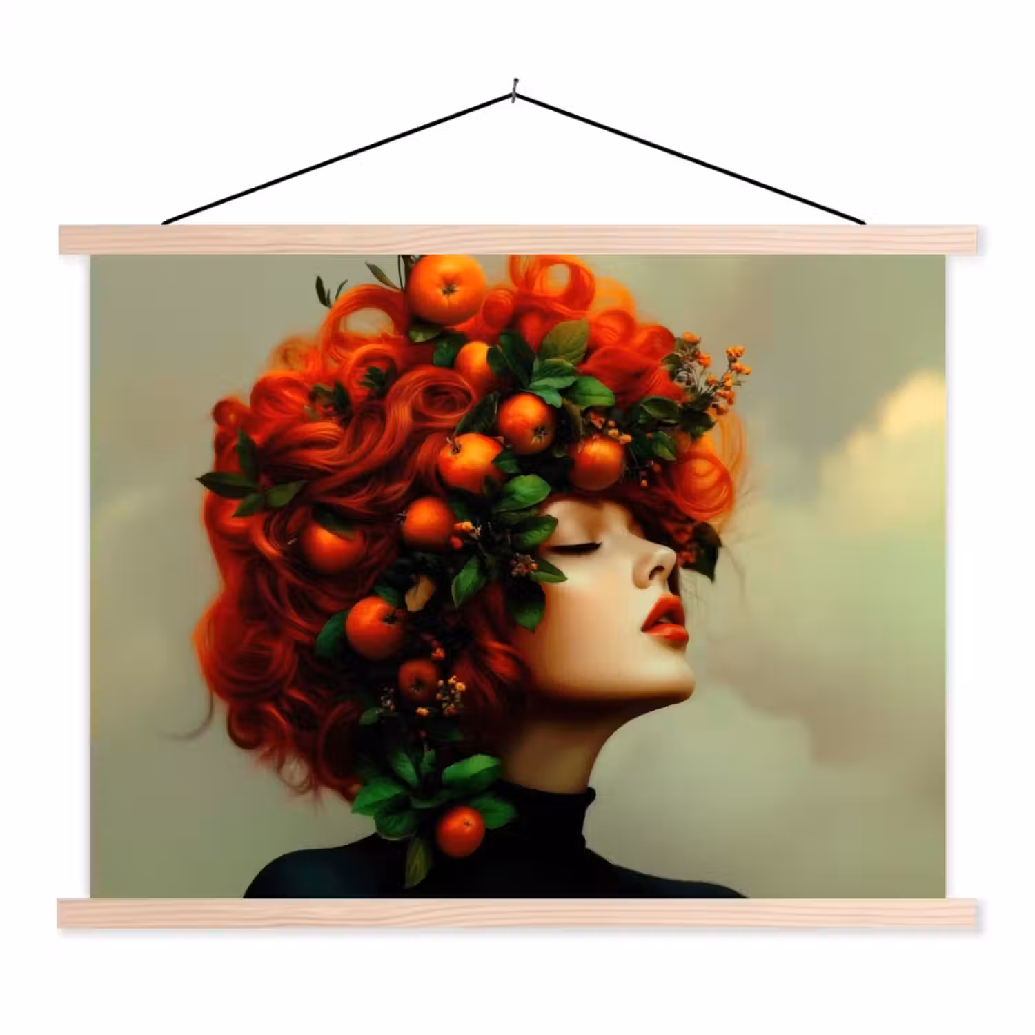 Vrouw - Appels - Rood - Bladeren textielposter latten blank klein -3d