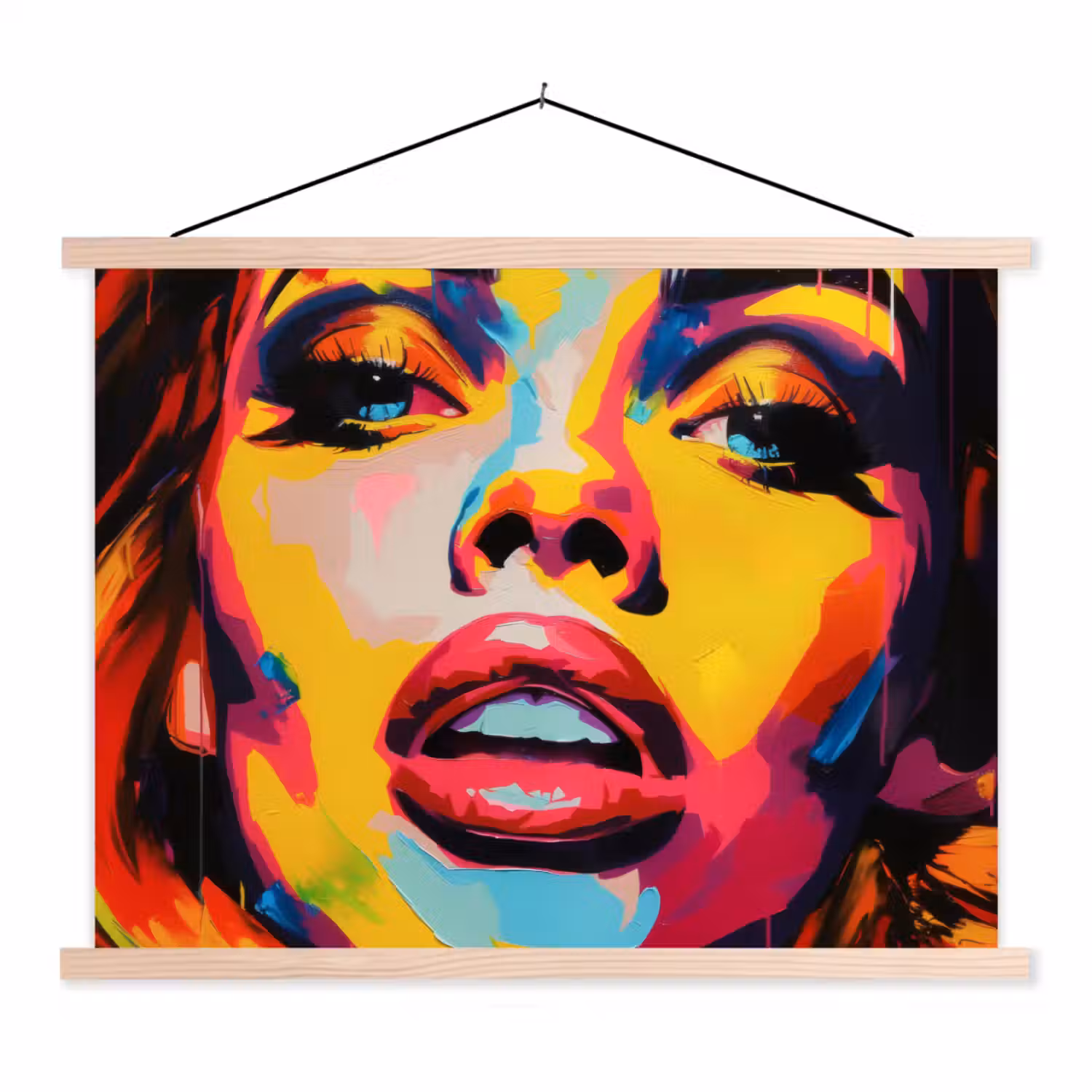Vrouw - Gezicht - Kleurrijk textielposter latten blank klein -3d