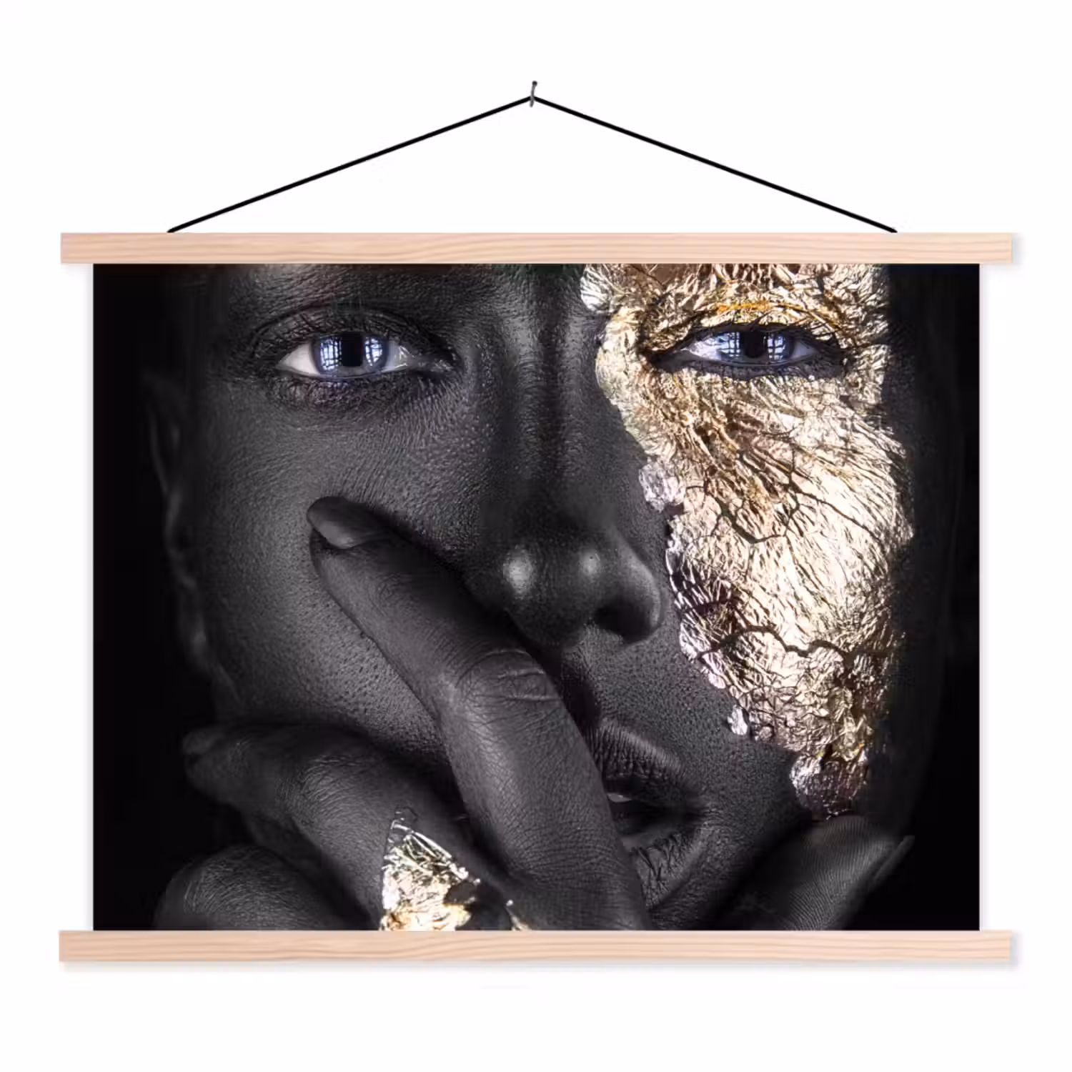 Vrouw - Goud - Zwart - Schmink - Luxe textielposter latten blank klein -3d