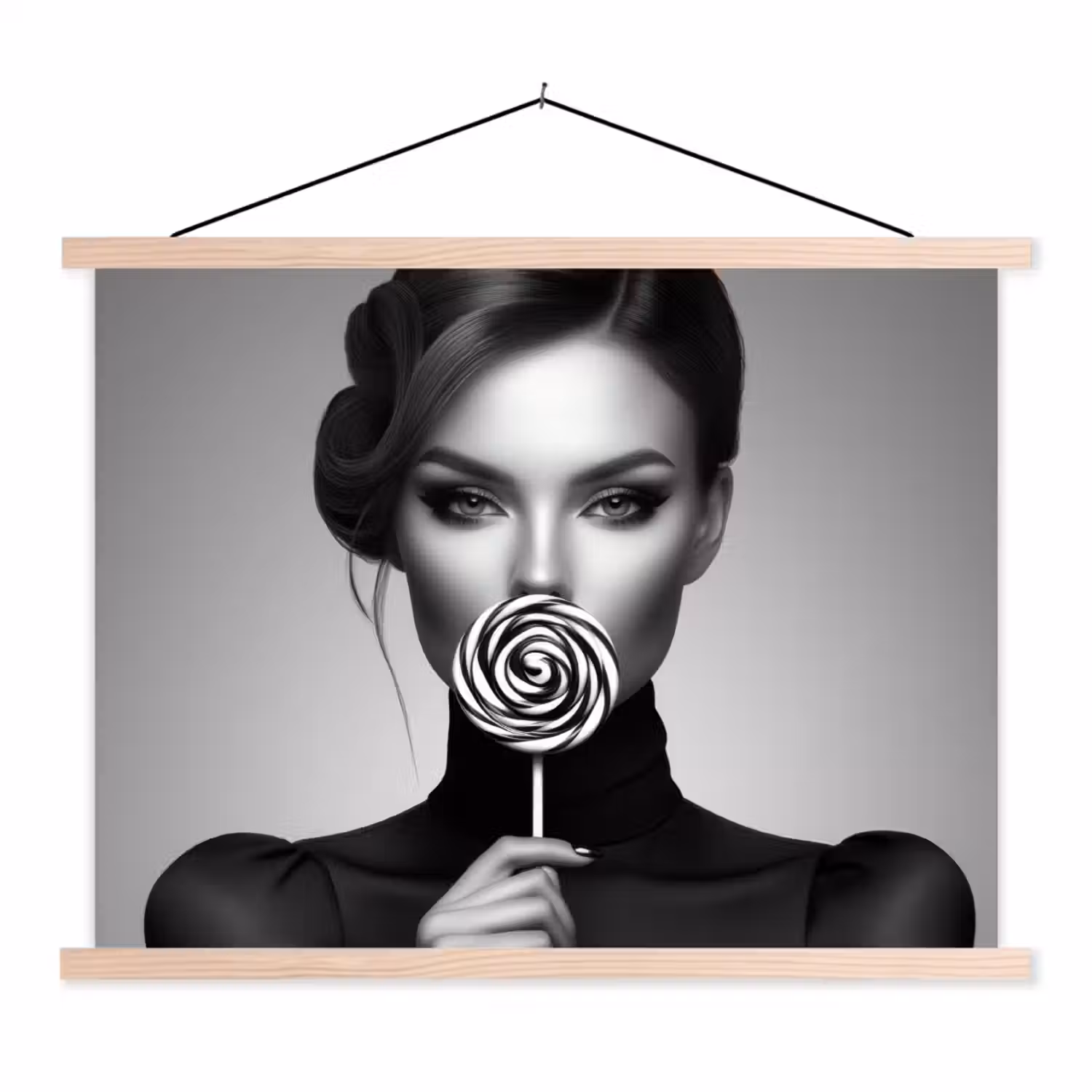 Vrouw - Lolly - Zwart textielposter latten blank klein -3d