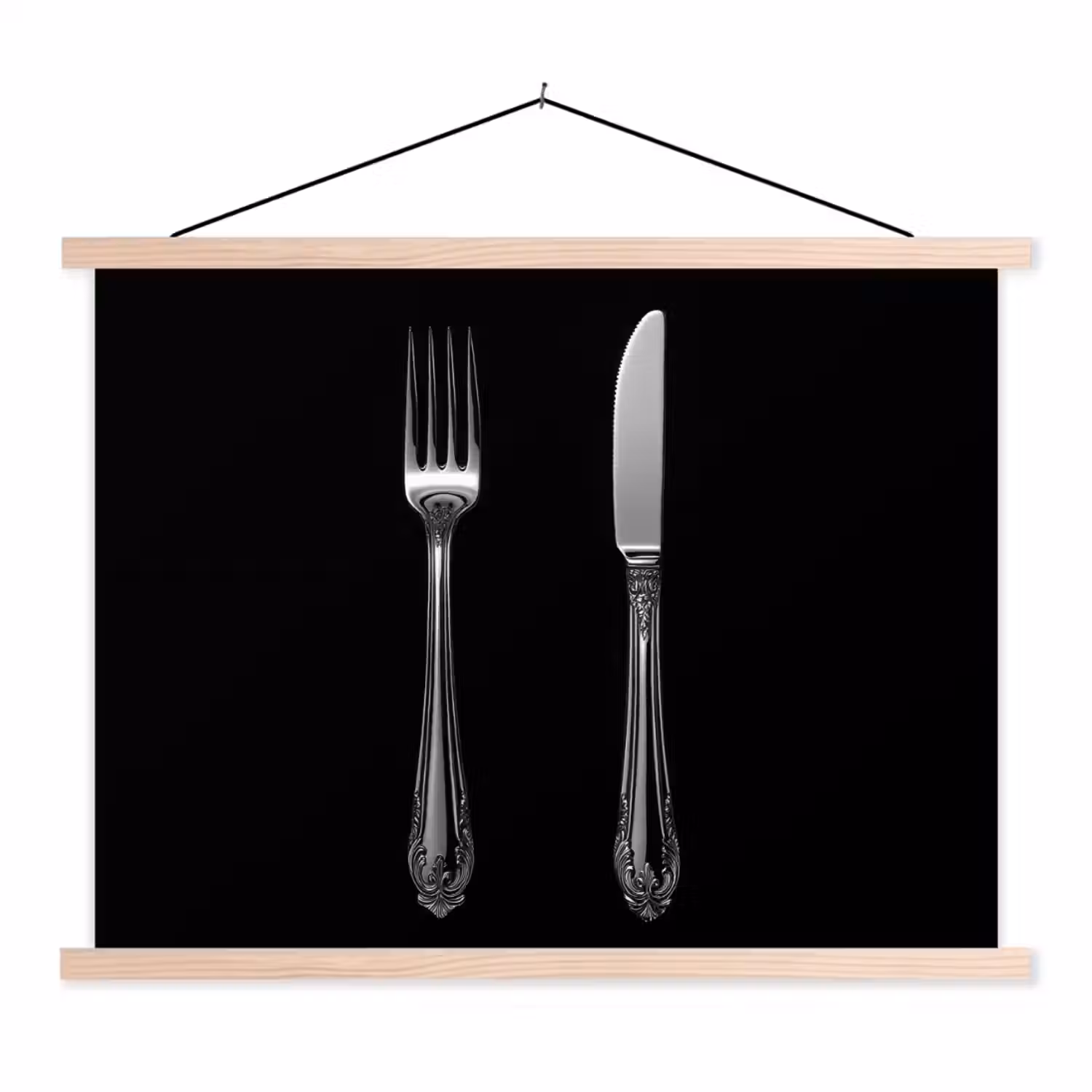 Vork - Mes - Zilver textielposter latten blank klein -3d