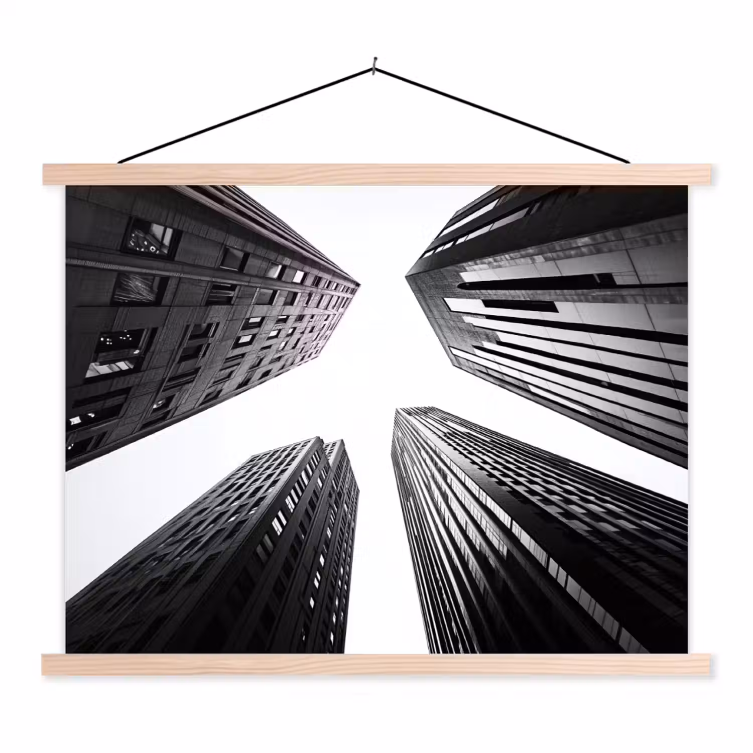 Gebouwen - Lucht - Zwart textielposter latten blank klein -3d