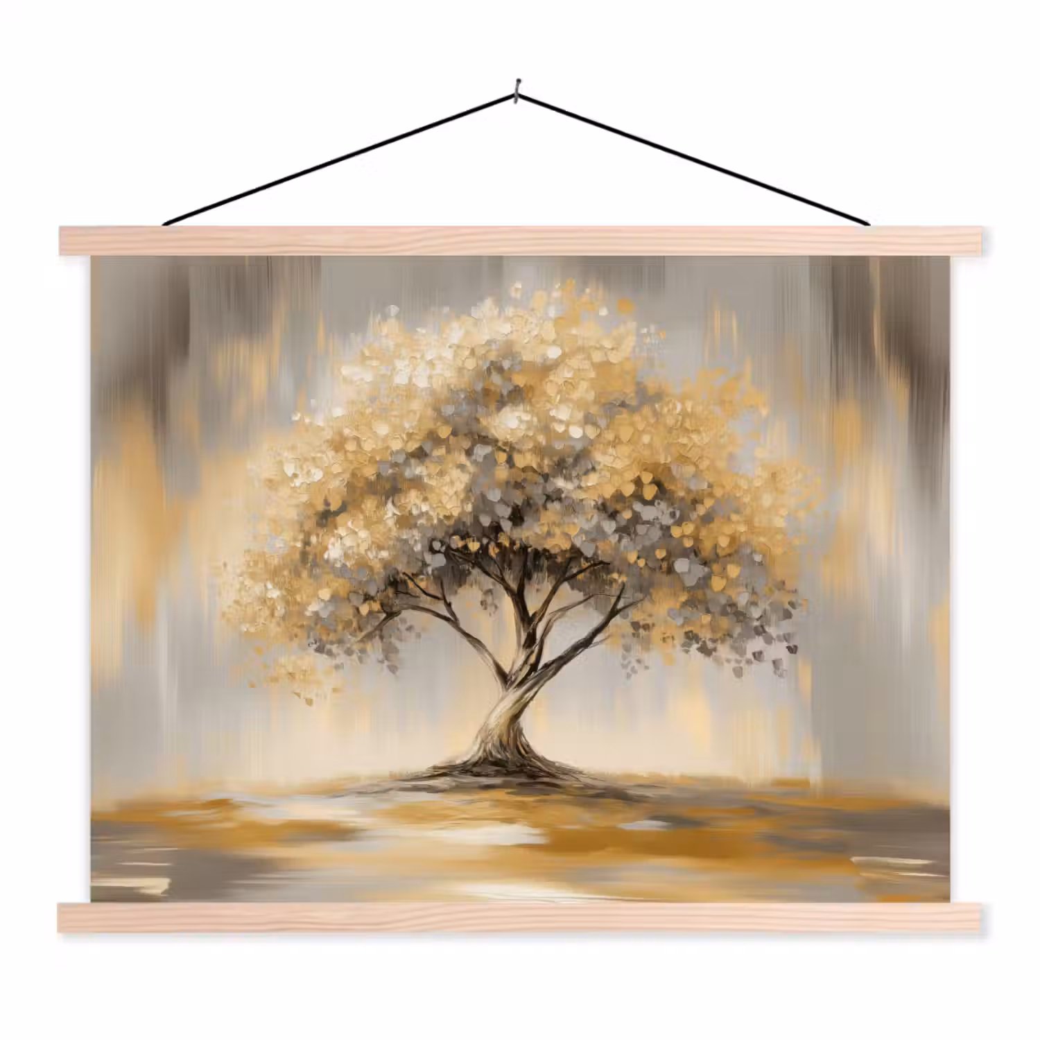 Schilderij - Boom - Abstract - Bladeren textielposter latten blank klein -3d