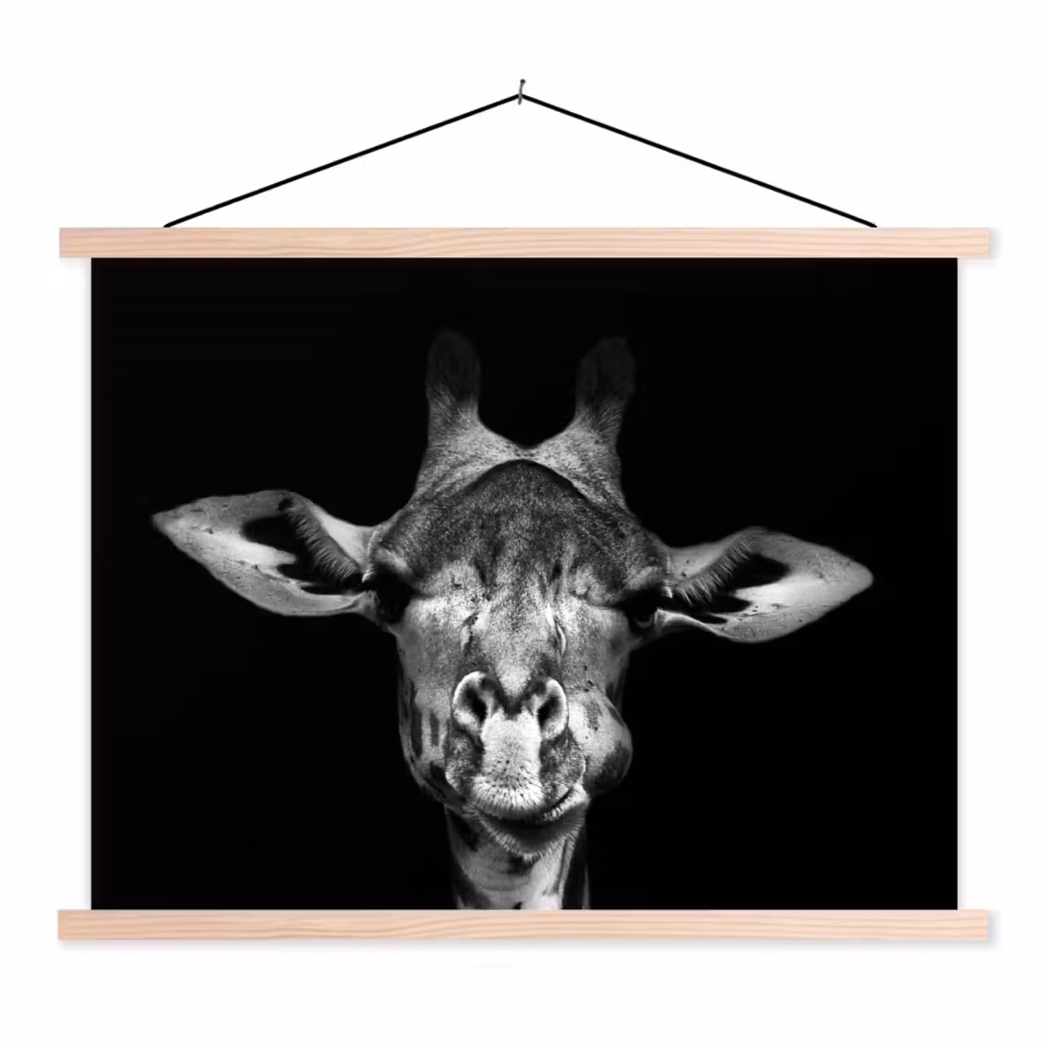 Giraffe - Portret - Dieren - Zwart - Wit textielposter latten blank klein -3d