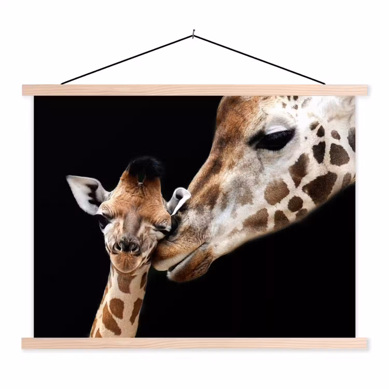 Giraffe - Dieren - Zwart - Portret - Dieren textielposter latten blank klein -3d