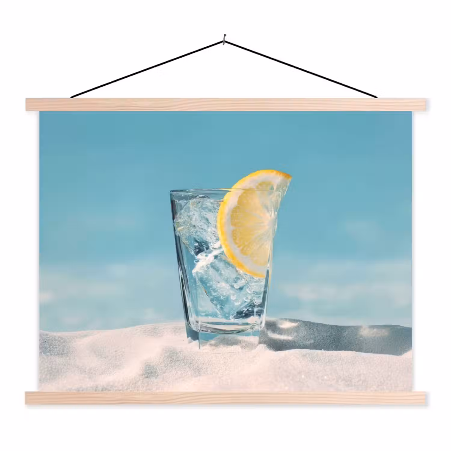 Glas - ijsblokjes - Citroen textielposter latten blank klein -3d