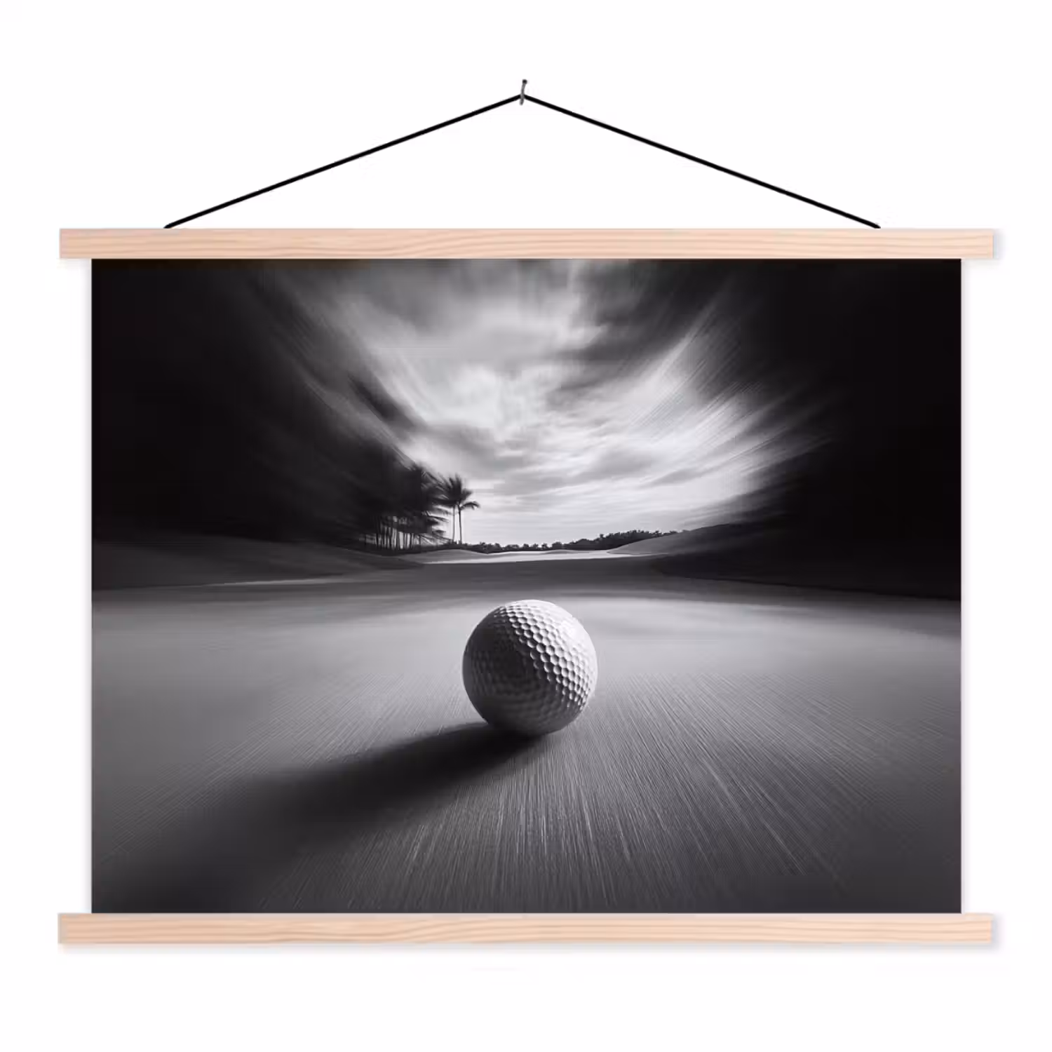 Golfbal - Wazig - Zwart textielposter latten blank klein -3d