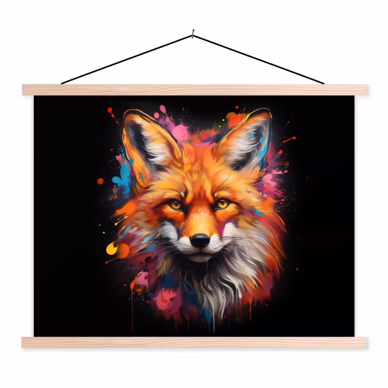 Graffiti - Vos - Zwart - Pop art textielposter latten blank klein -3d