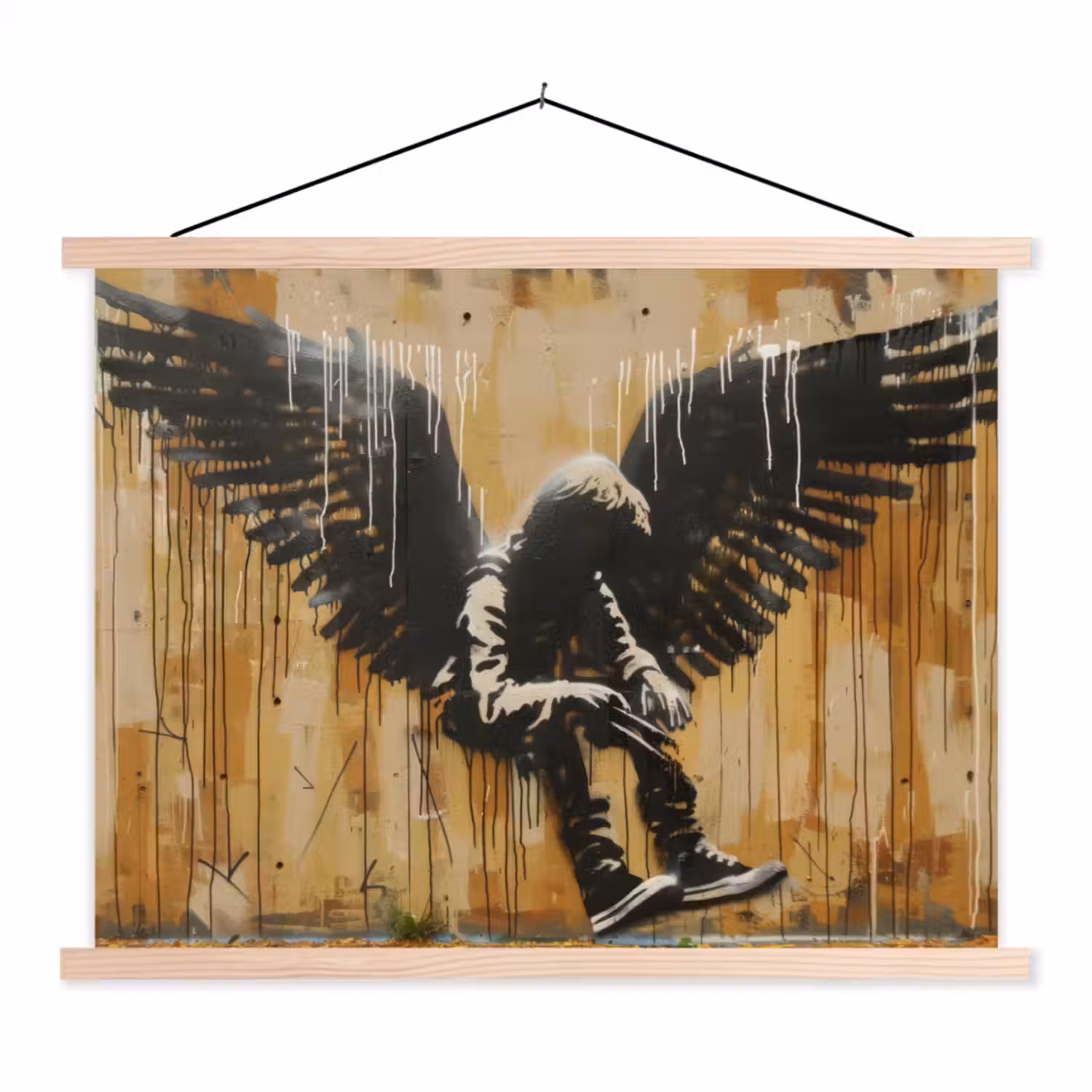 Graffiti - Kunst - Vleugels - Street art - Banksy textielposter latten blank klein -3d