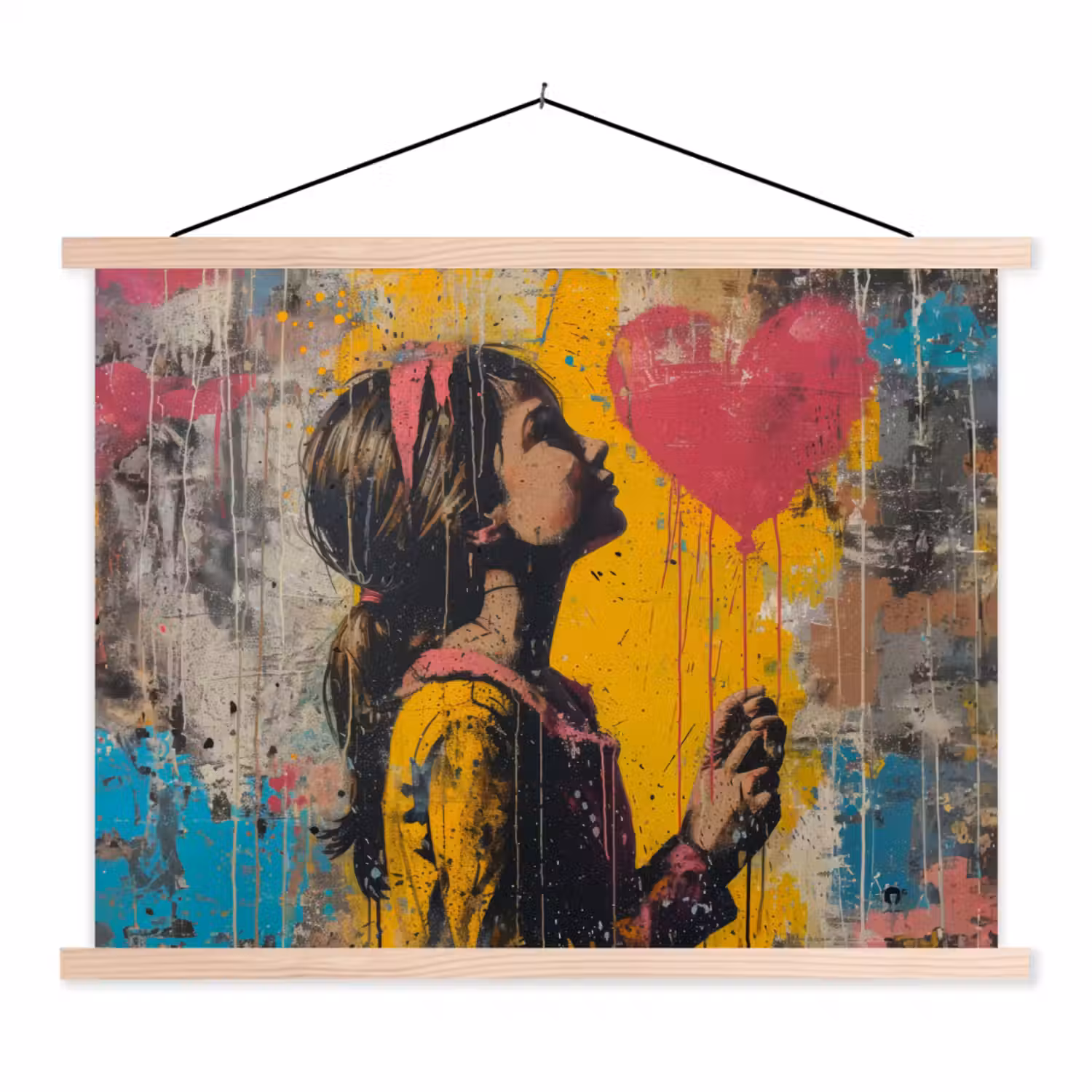 Graffiti - Meisje - Ballon - Street art textielposter latten blank klein -3d