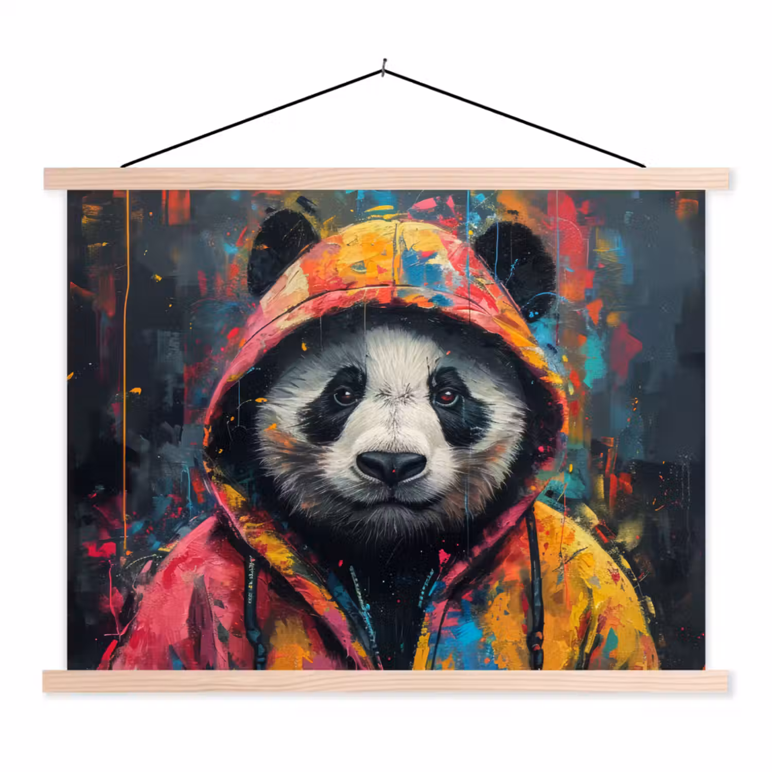 Graffiti - Panda - Jas - Kleurrijk textielposter latten blank klein -3d
