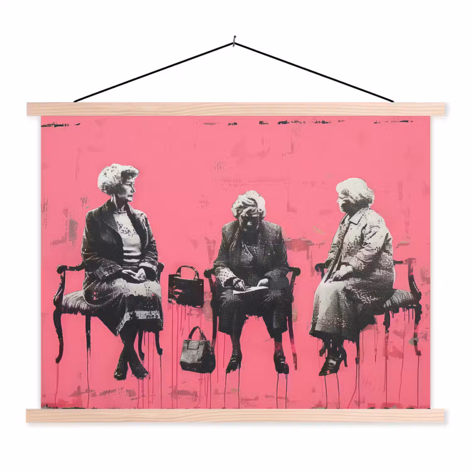 Graffiti - Vintage - Zwart - Street art - Roze - Banksy textielposter latten blank klein -3d
