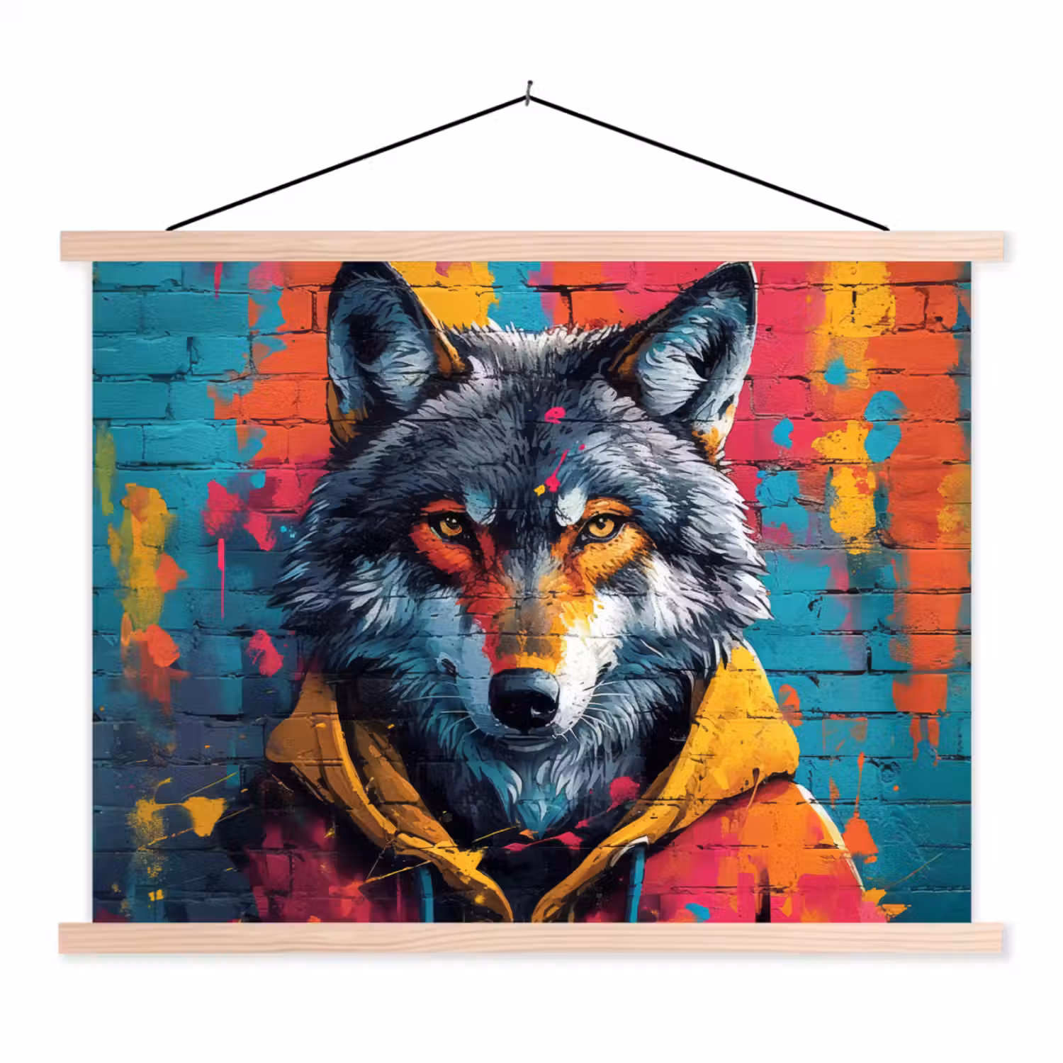 Graffiti - Wolf - Street art - Blauw textielposter latten blank klein -3d