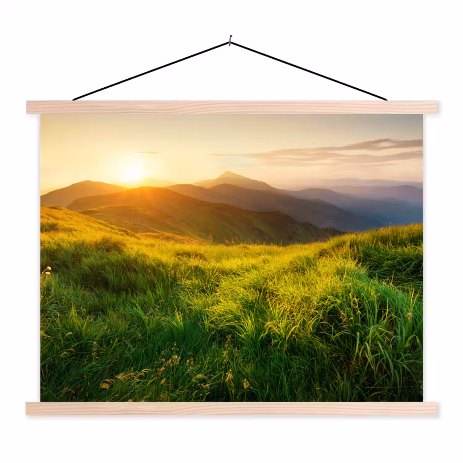 Gras - Heuvels - Zon - Natuur - Landschap textielposter latten blank klein -3d
