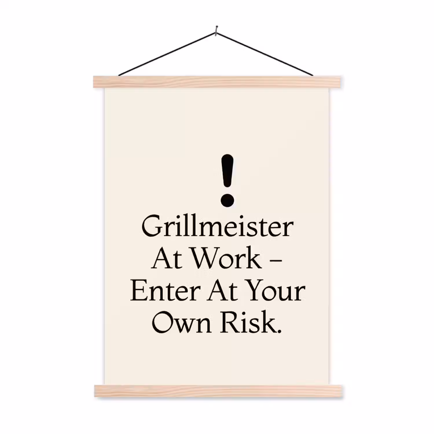 Grill - Uitroepteken - Zwart - Tekst textielposter latten blank klein -3d