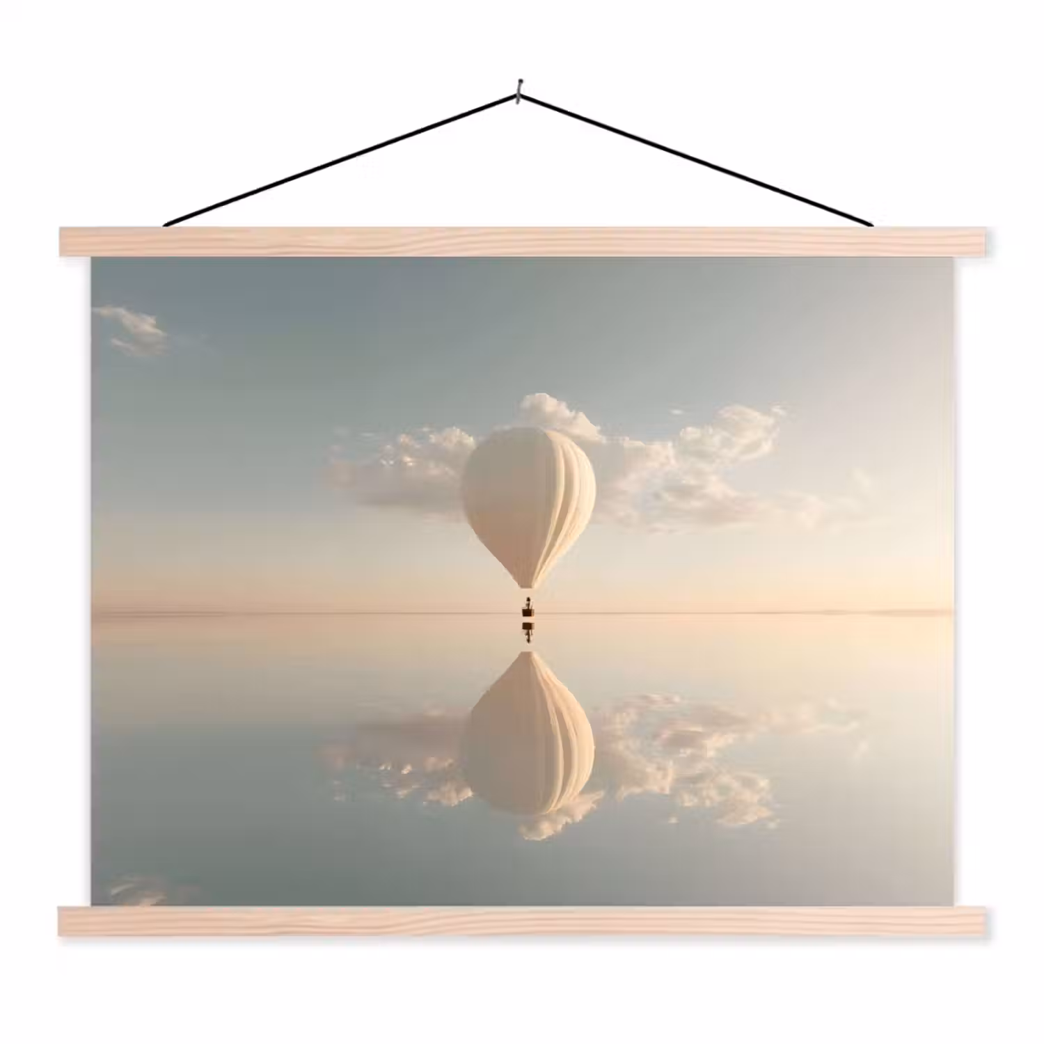 Luchtballon - Wolken - Water - Blauw textielposter latten blank klein -3d
