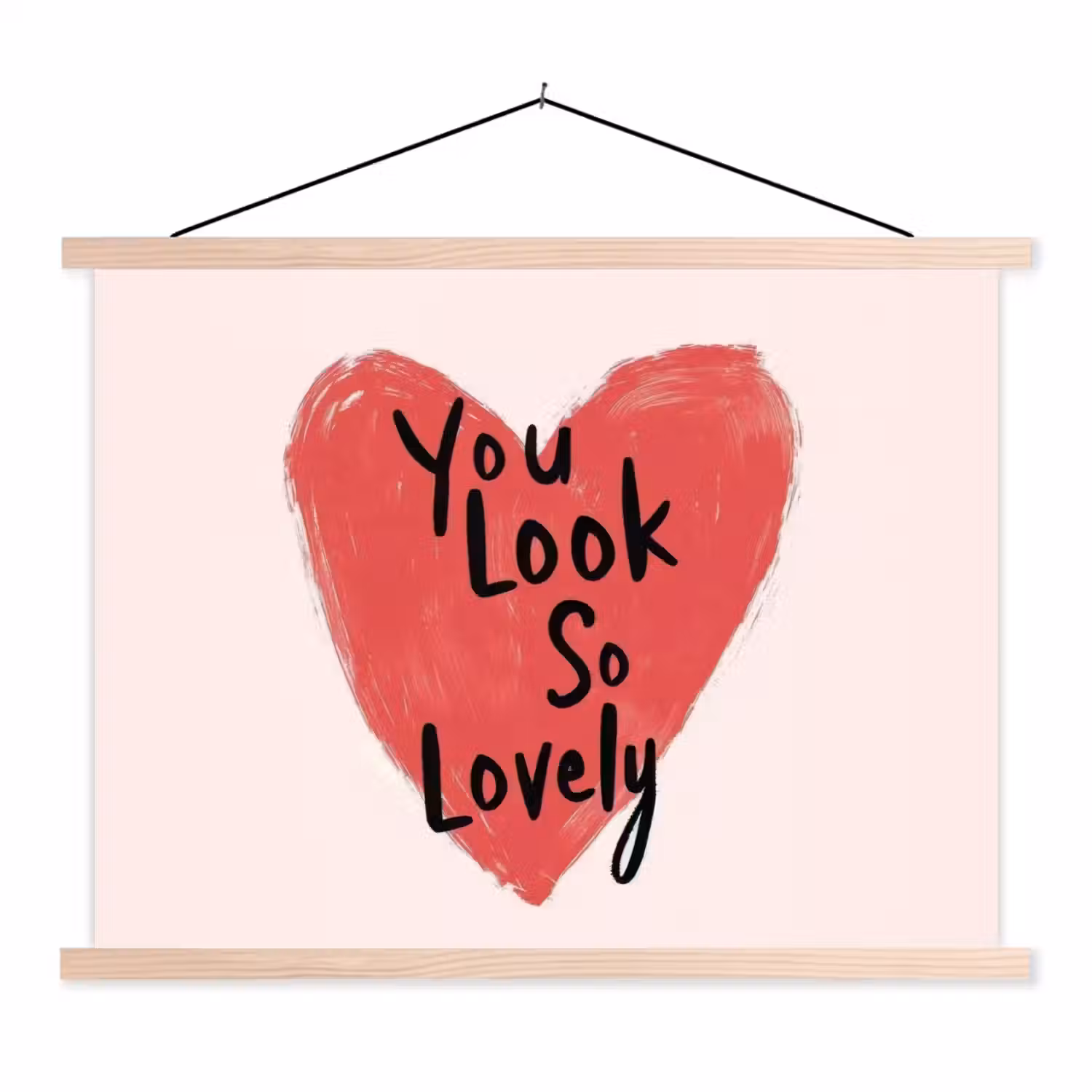 Hart - Rood - Valentijn textielposter latten blank klein -3d