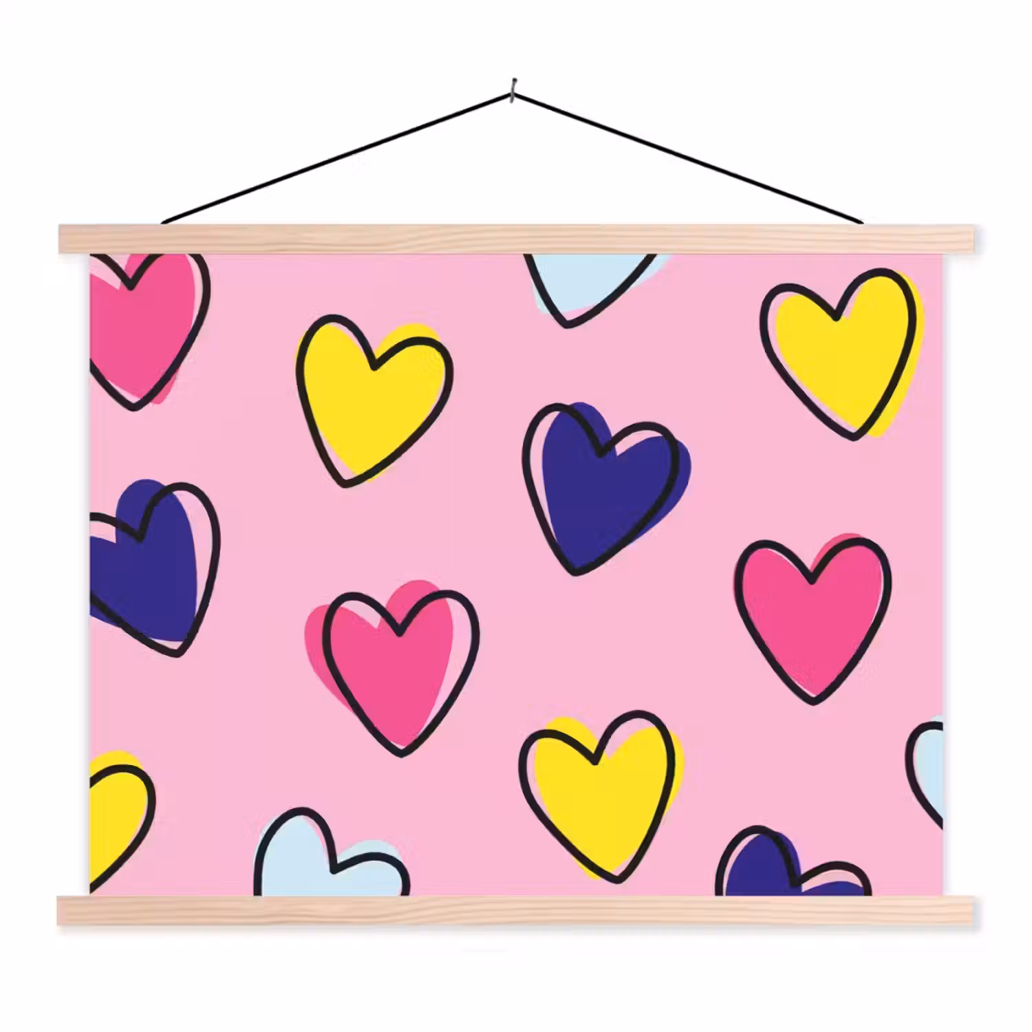 Hartjes - Valentijn - Patroon - Kleurrijk textielposter latten blank klein -3d