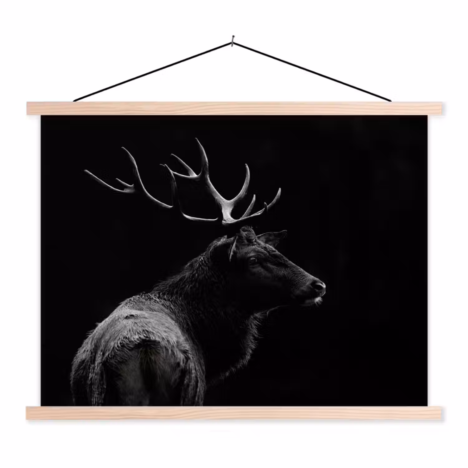 Hert - Zwart - Portret - Gewei - Dieren textielposter latten blank klein -3d