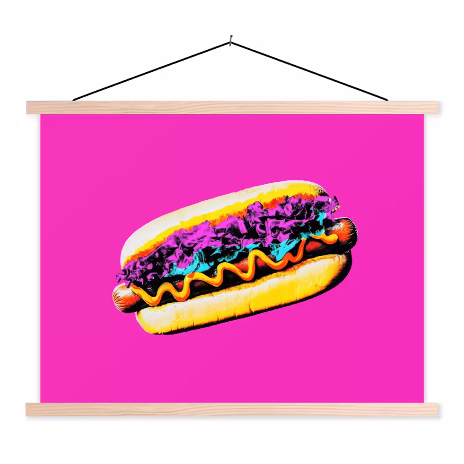 Hotdog - Roze - Retro textielposter latten blank klein -3d