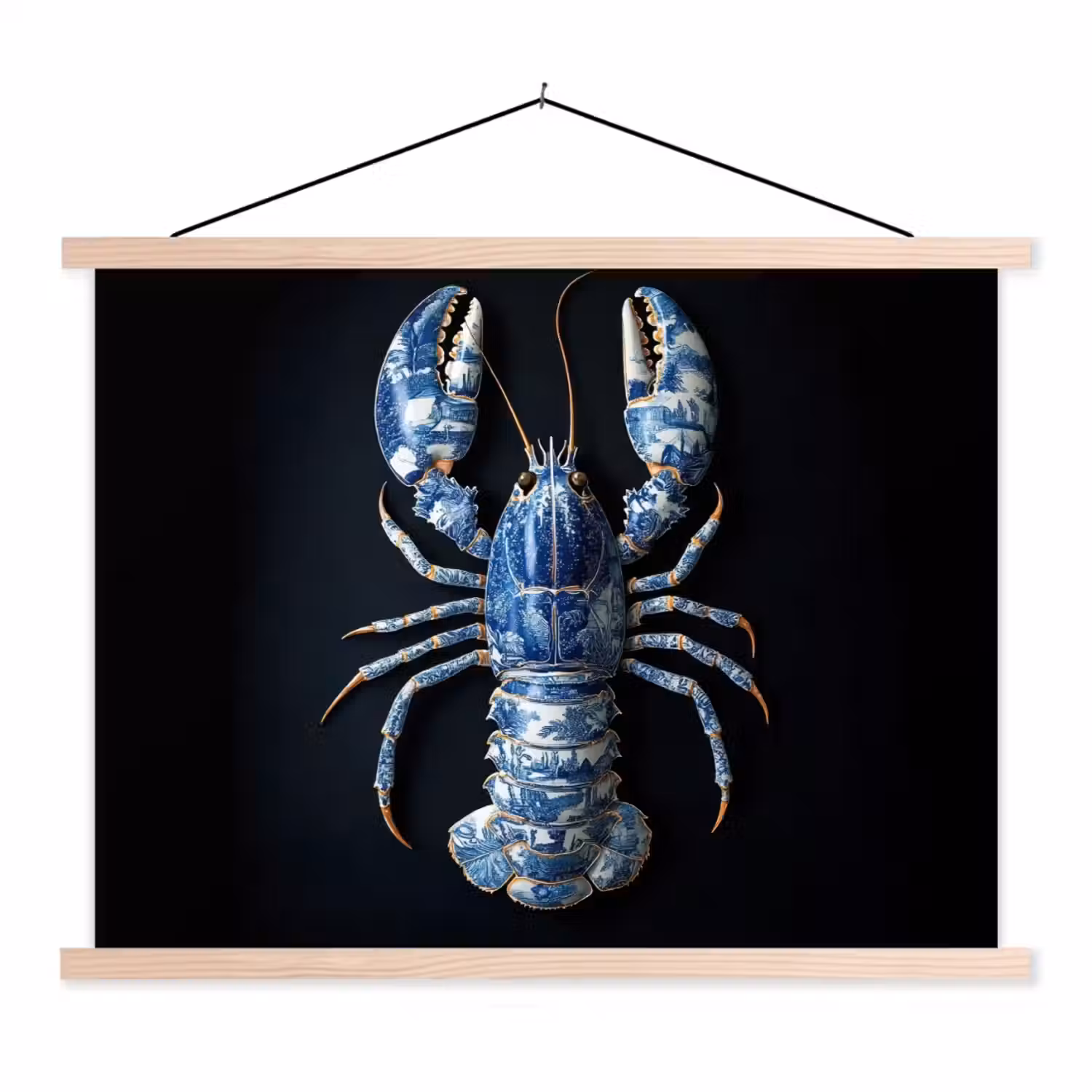Kreeft - Delftsblauw - Schild - Stoer textielposter latten blank klein -3d