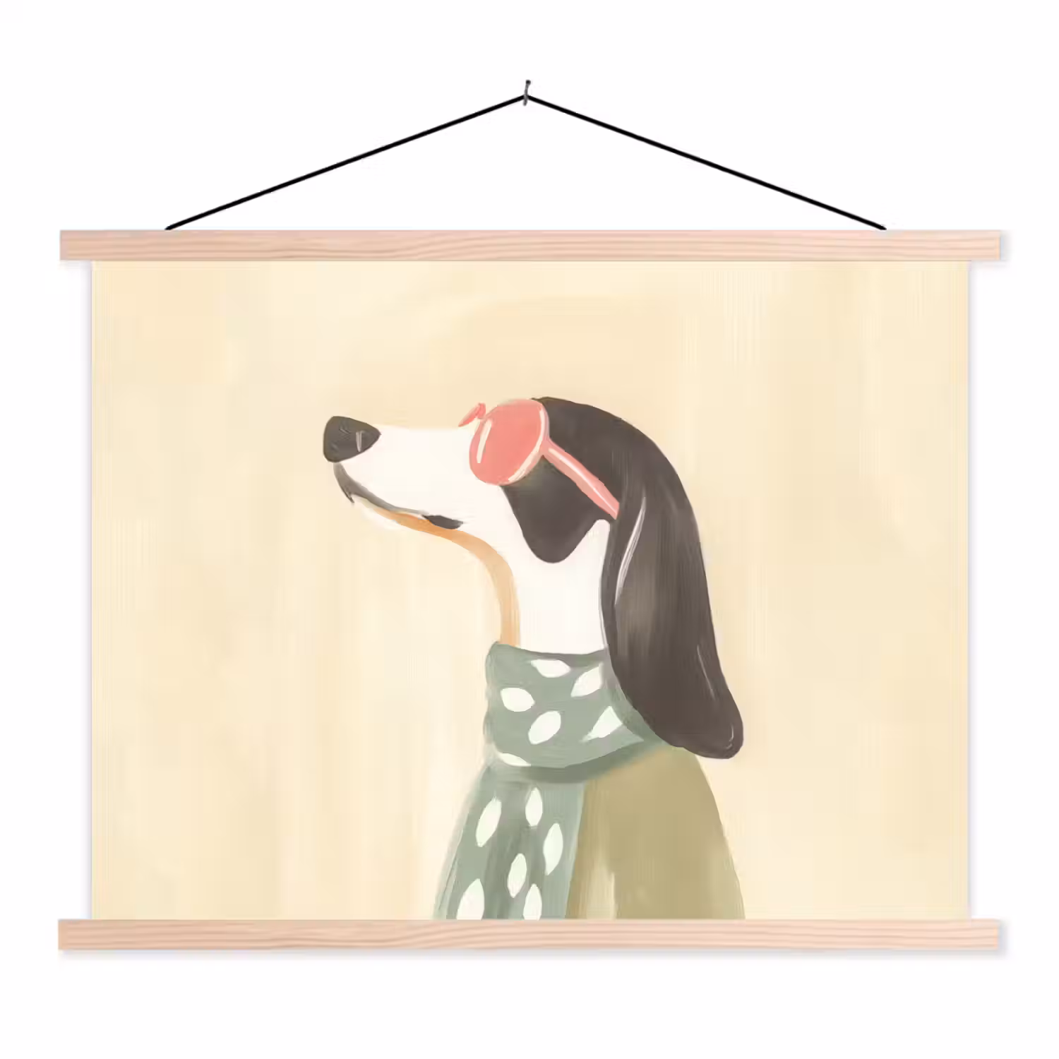 Hond - Zonnebril - Sjaal textielposter latten blank klein -3d
