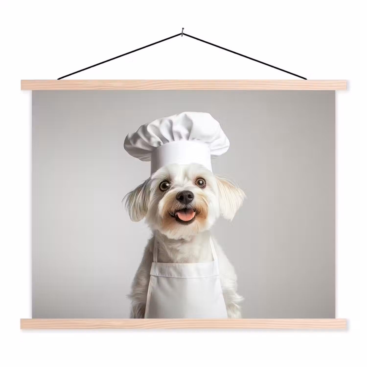 Hond - Wit - Kok textielposter latten blank klein -3d