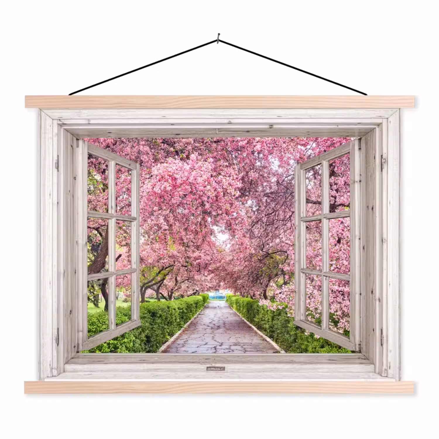 Japans - Sakura - Bloesem - Boom - Bloesem takken - Doorkijk textielposter latten blank klein -3d
