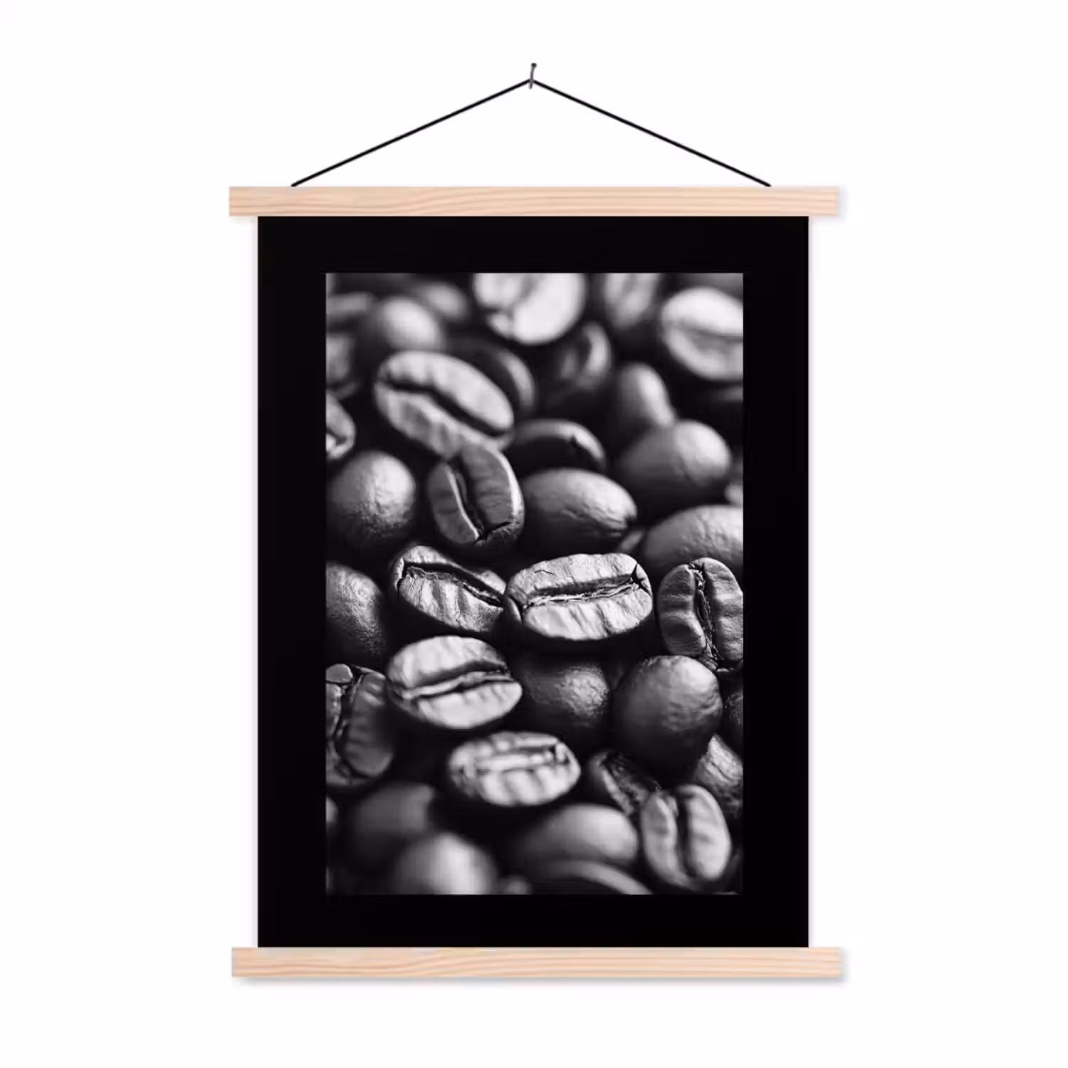 Koffiebonen - Zwart - Vintage textielposter latten blank klein -3d