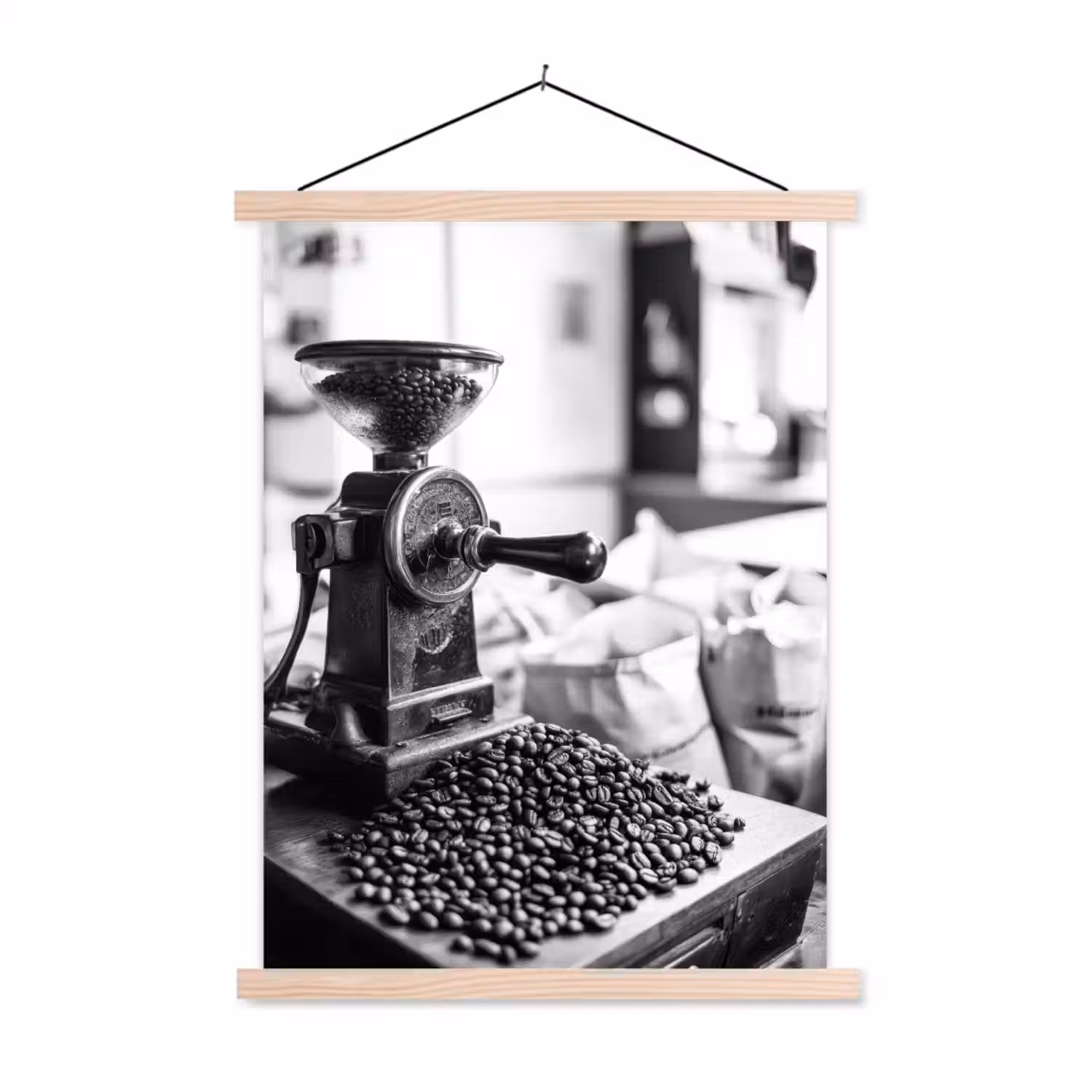 Koffiemolen - Gemalen - Vintage textielposter latten blank klein -3d
