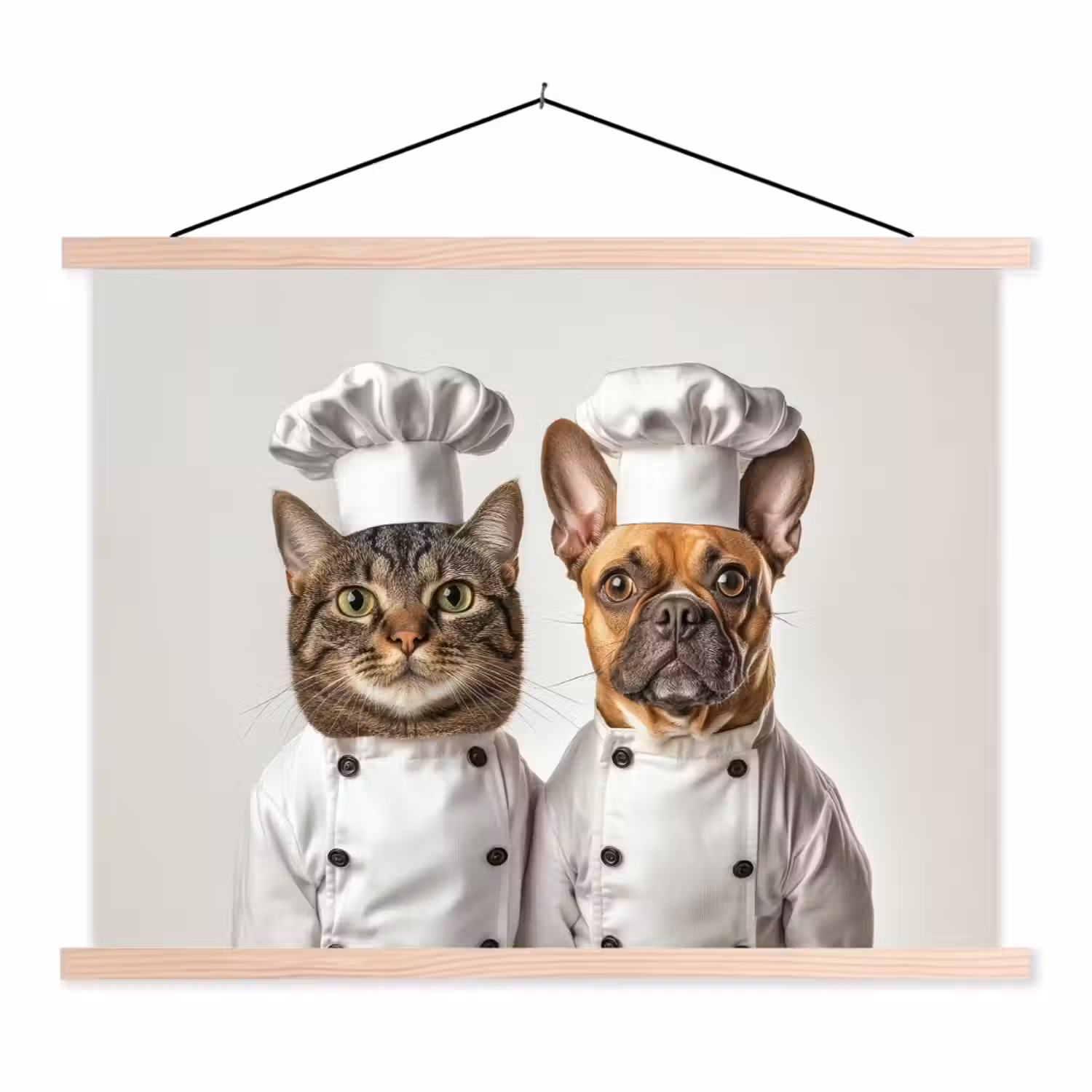 Kat - Hond - Kokskleding textielposter latten blank klein -3d