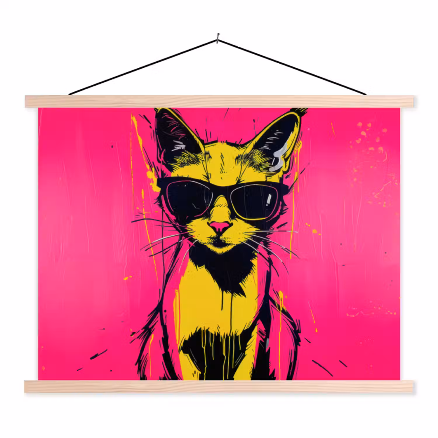 Kat - Art - Zonnebril - Roze textielposter latten blank klein -3d