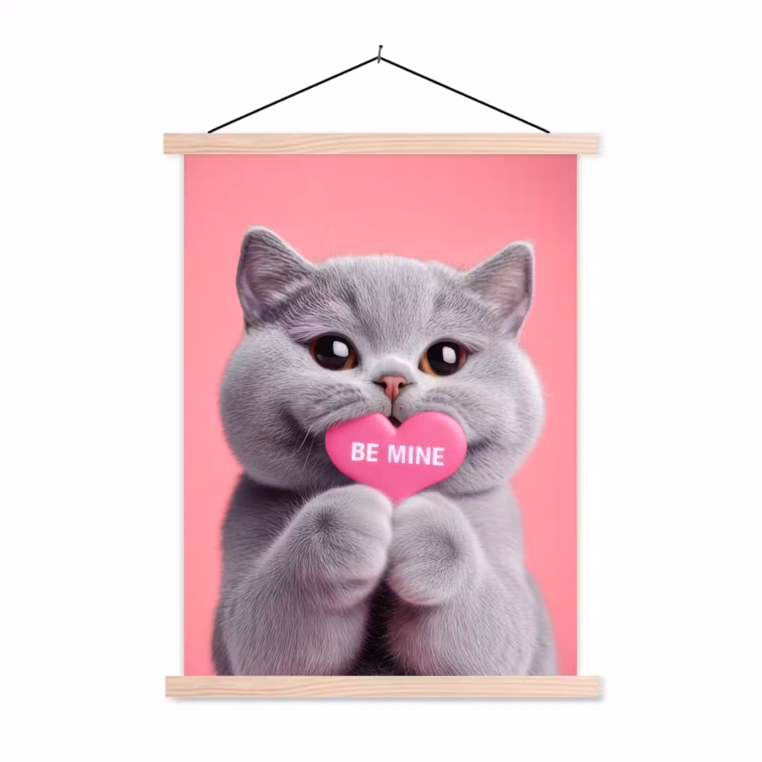 Kat - Valentijn - Roze - Liefde textielposter latten blank klein -3d
