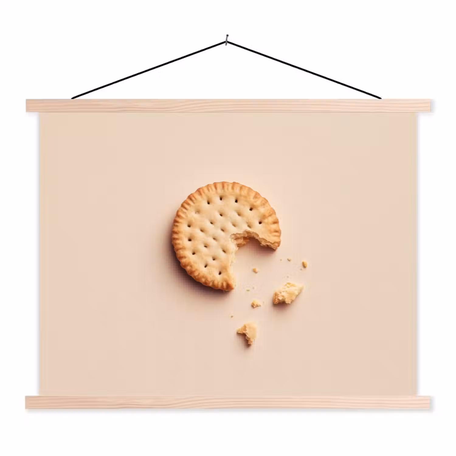 Koekje - Kruimels - beige textielposter latten blank klein -3d