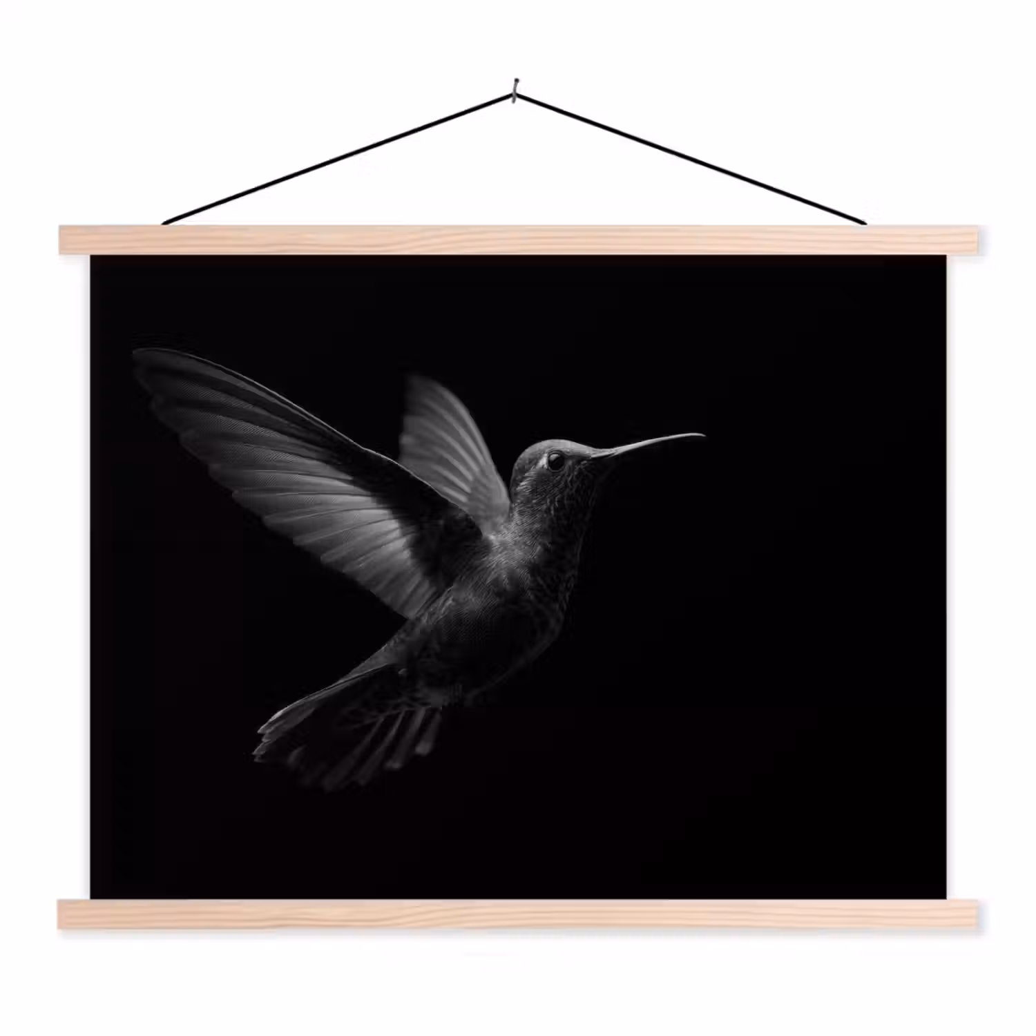 Kolibrie - Zwart - Dieren textielposter latten blank klein -3d