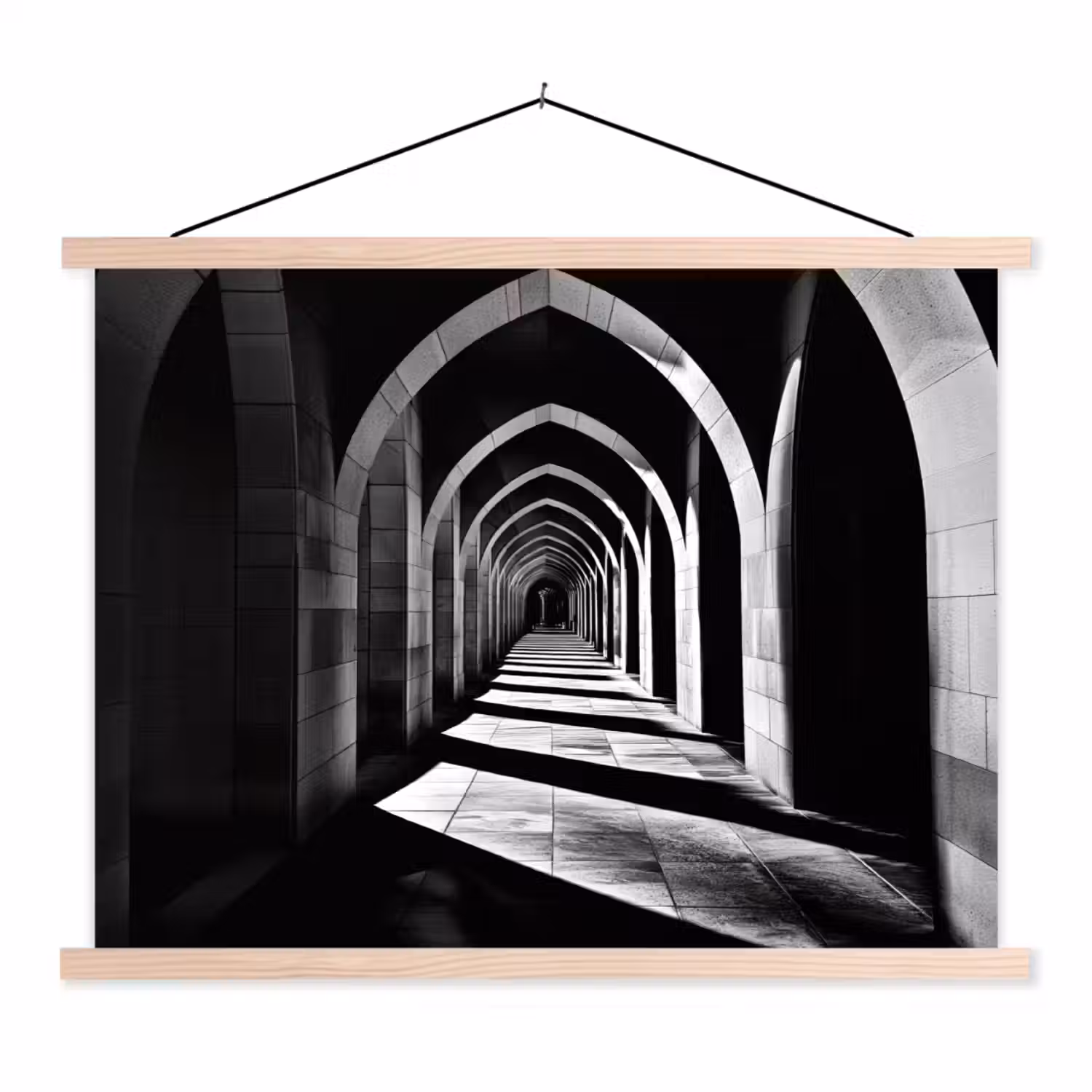 Gang - Bogen - Schaduw - Diepte textielposter latten blank klein -3d