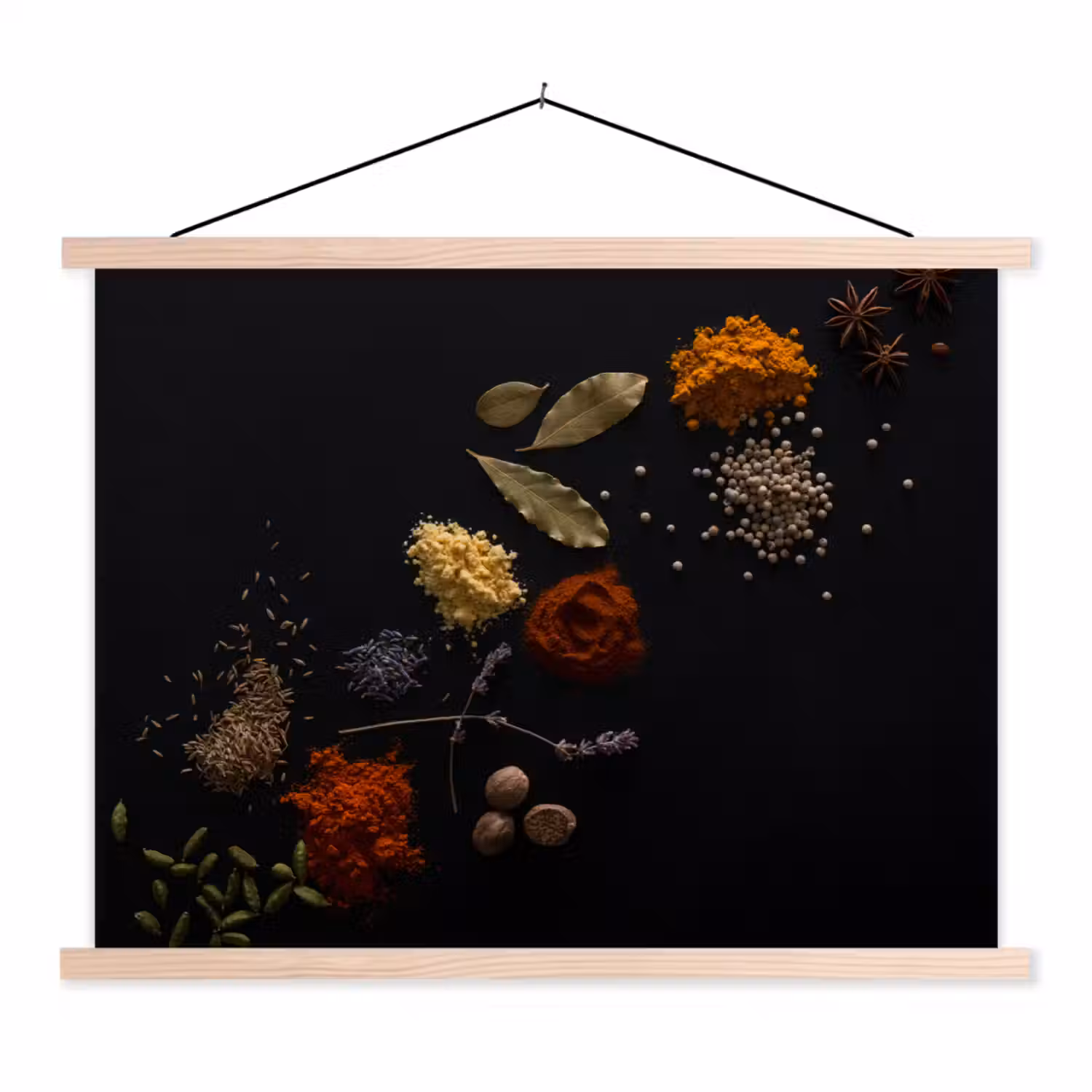 Kruiden - Zwart - Specerijen - Keuken - Koken textielposter latten blank klein -3d