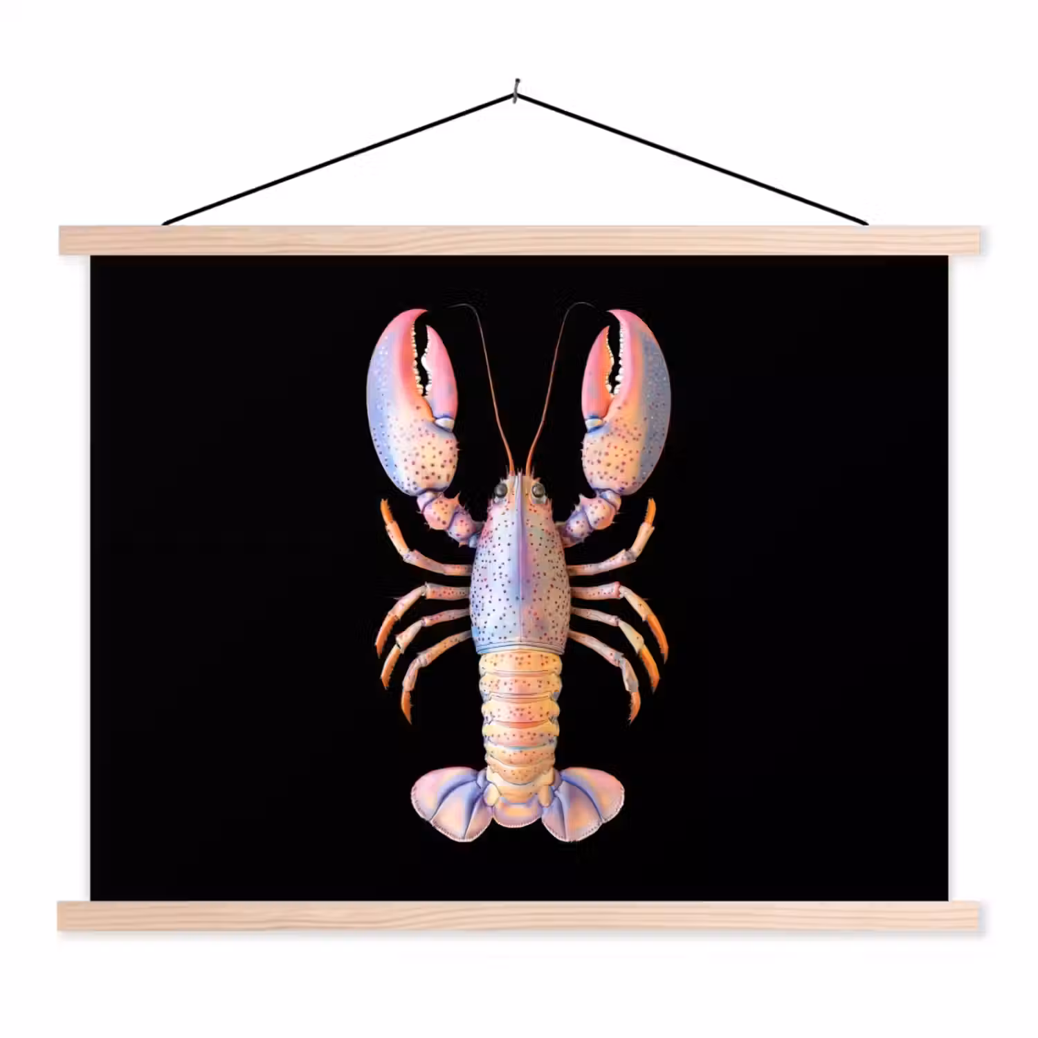 Kreeft - Roze - Zacht - Zwart textielposter latten blank klein -3d
